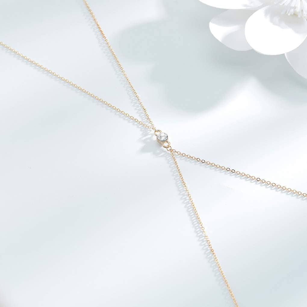Tgirls Dainty Crystal Bikini Body Chain Bra Gold Body Jewelry for Women and Girls Apparel & Accessories > Jewelry > Body Jewelry Tgirls