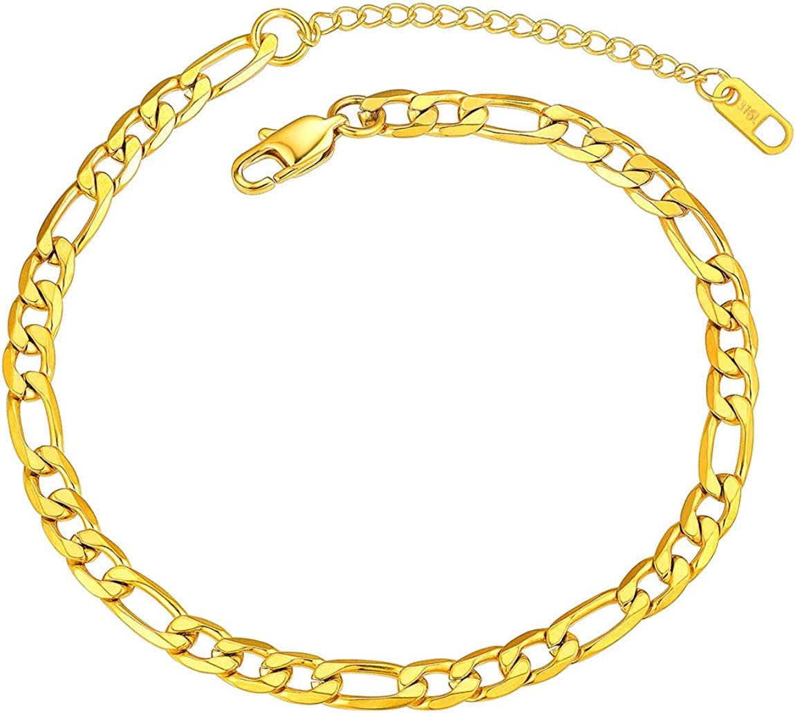 Chainspro Resizable Anklet Chain for Women Men, Figaro/Wheat/Twist Rope/Cuban Foot Bracelet-Strong with Good Clasp-18K Gold Plated(Send Gift Box) Apparel & Accessories > Jewelry > Anklets ChainsPro 07:figaro-6mm-gold plated