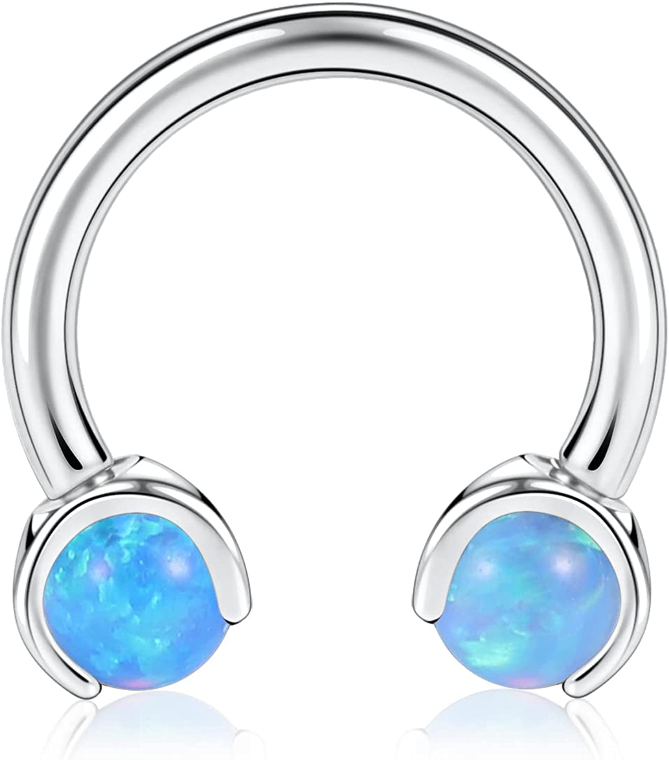 AROWRO Nose Septum Horseshoe Hoop Eyebrow Lip Navel Belly 16G 8Mm 10Mm CZ Opal G23 Titanium Nipple Piercing Ring Helix Tragus Daith Rook Cartilage Earrings Apparel & Accessories > Jewelry > Rings AROWRO B-steel with blue opal 16G 8mm