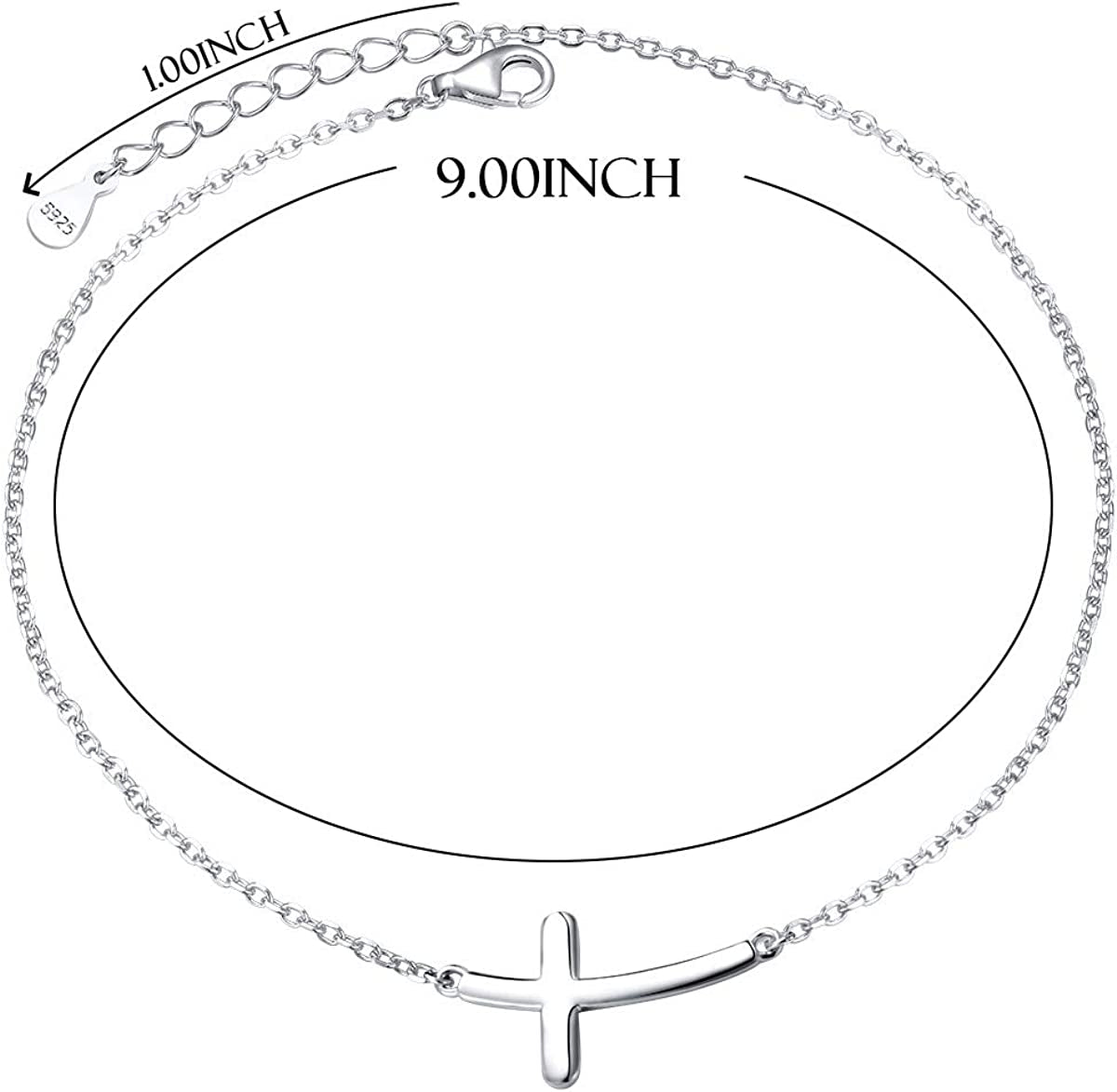 ATHENAA S925 Sterling Silver Concise Sideways Cross Pendant Necklace Bracelet Anklet Apparel & Accessories > Jewelry > Anklets ATHENAA Jewelry Factory