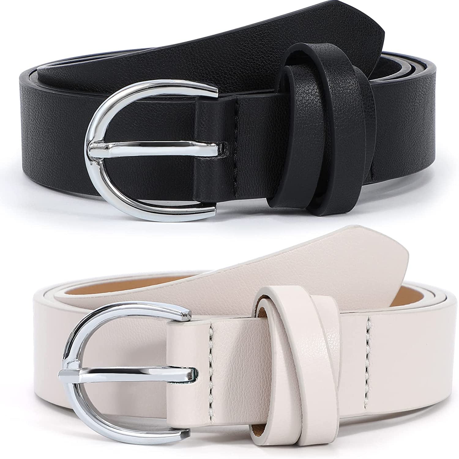 JASGOOD 2 Pack Women Leather Belt for Jeans Pants,Fashion PU Leather Belt with Alloy Buckle Apparel & Accessories > Clothing Accessories > Belts KYLIE MAX B-black+beige Suit for size 29"-33"