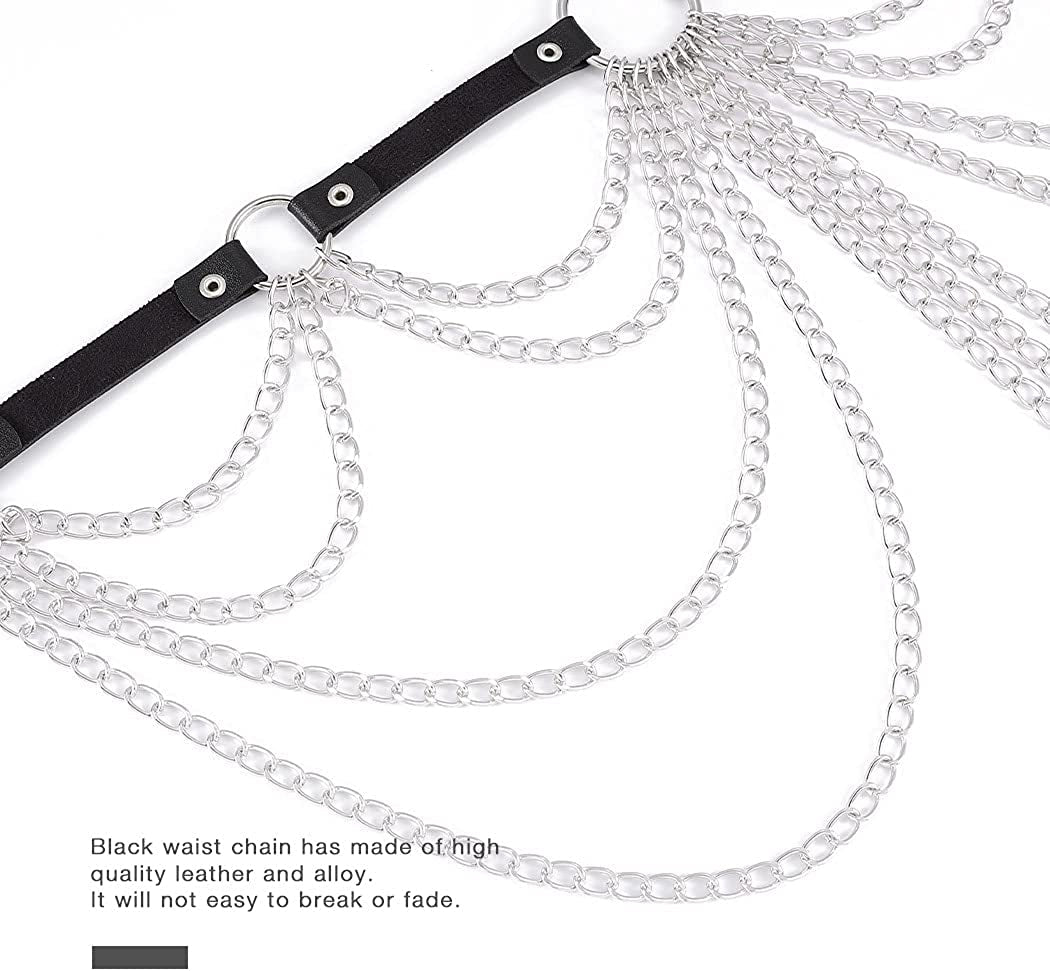 Relbcy Punk Layered Belly Waist Chain Harness Black Leather Body Chains Rave Body Jewelry Nightclub Accessories for Women and Girls Apparel & Accessories > Jewelry > Body Jewelry RELBCY