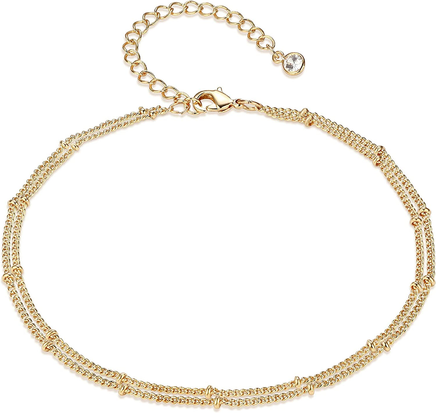 Women Dainty Anklet,14K Gold Plated Satellite Anklet Double Layered Cute Beads Chain Tassel Coin Disc Heart Summer Ankle Bracelet Boho Beach Foot Chain Apparel & Accessories > Jewelry > Anklets Befettly Beads 2 Layer