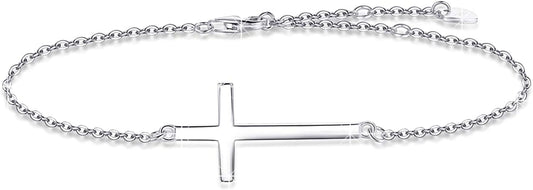 Cross Anklet/Bracelet for Women 925 Sterling Silver Adjustable Cross Bracelet/Ankle Bracelet (Large Bracelet) Apparel & Accessories > Jewelry > Anklets YZSFMZGE 10.4" Anklet/Large Bracelet