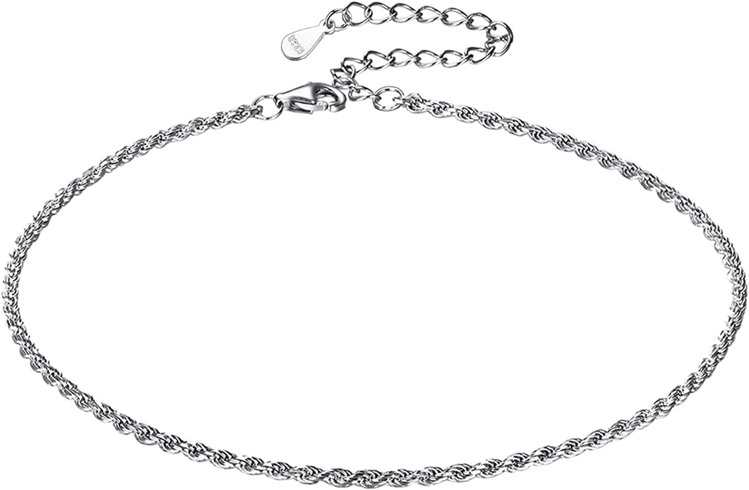 Chicsilver 925 Sterling Silver Ankle Bracelet for Women, Simple Durable Cuban Link/Figaro/Twist Rope Chain Anklets for Beach Party(With Gift Box) Apparel & Accessories > Jewelry > Anklets ChicSilver Jewelry E: Twist Rope Chain-1.6mm wide