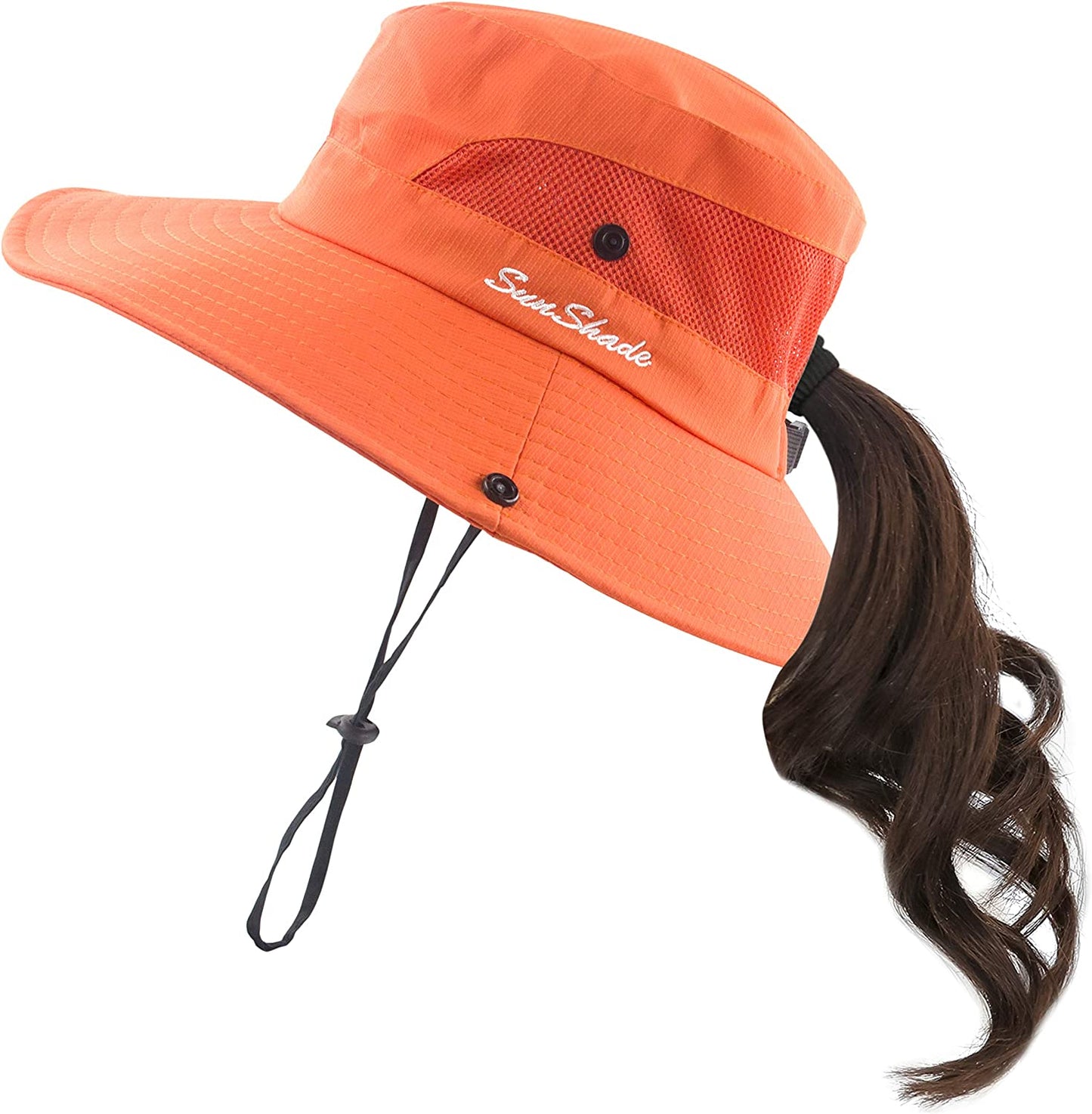 Muryobao Women'S Ponytail Sun Hat UV Protection Foldable Mesh Wide Brim Beach Fishing Hat Apparel & Accessories > Clothing Accessories > Hats Muryobao Pure Orange