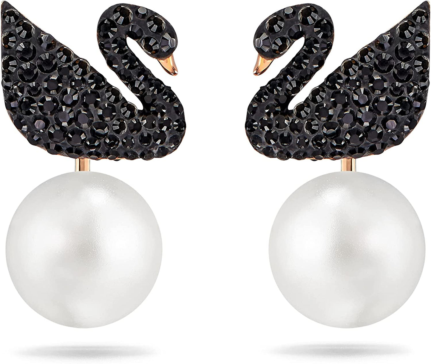 Swarovski Iconic Swan Jewelry Collection, Rose Gold Tone Finish, Black Crystals Apparel & Accessories > Jewelry > Earrings SWAROVSKI Pierced Earrings