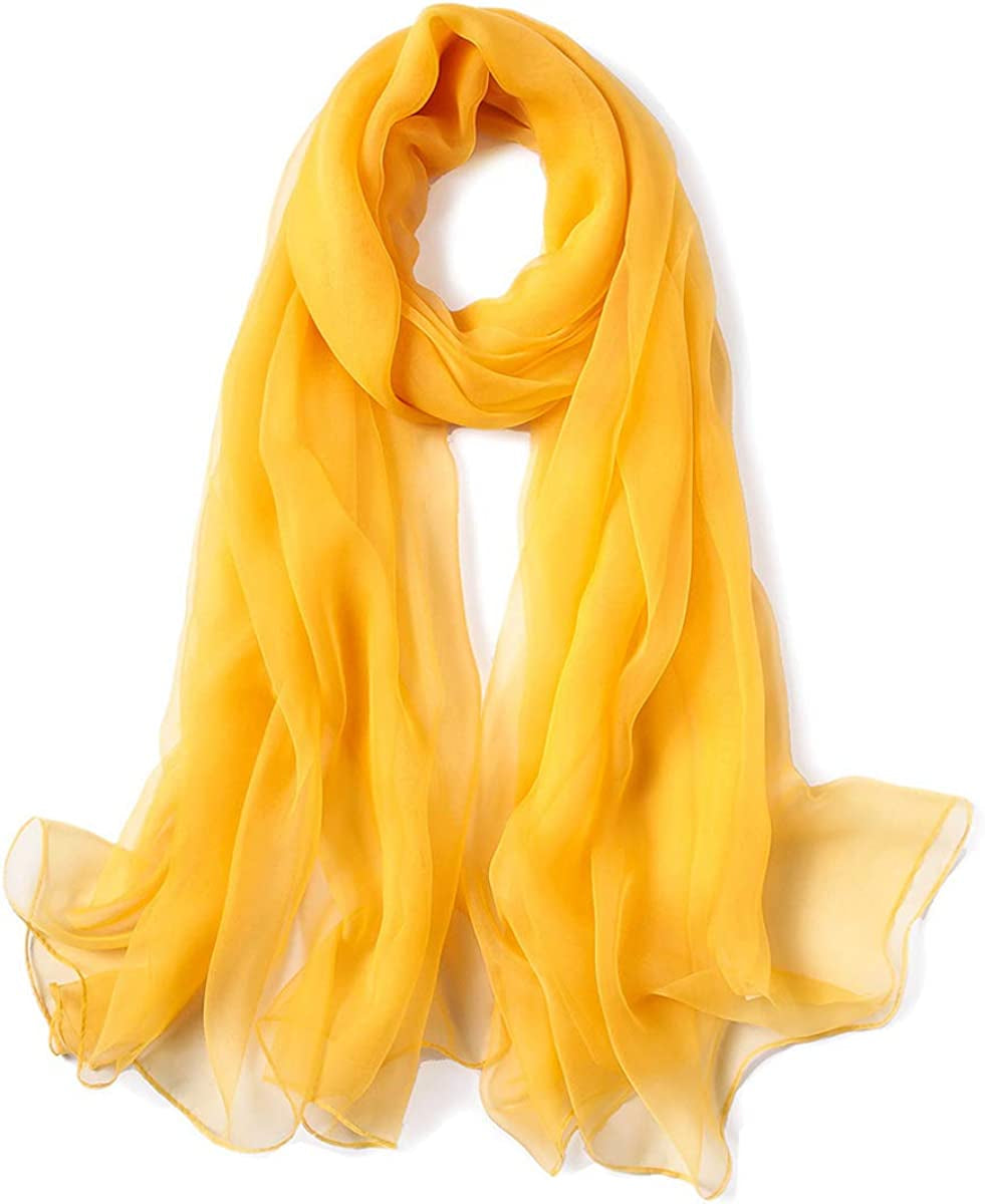 K-Elewon Solid Color Silk Scarf Fashion Scarves Wrap Long Lightweight Shawls for Women Apparel & Accessories > Clothing Accessories > Scarves & Shawls K-Elewon Yellow