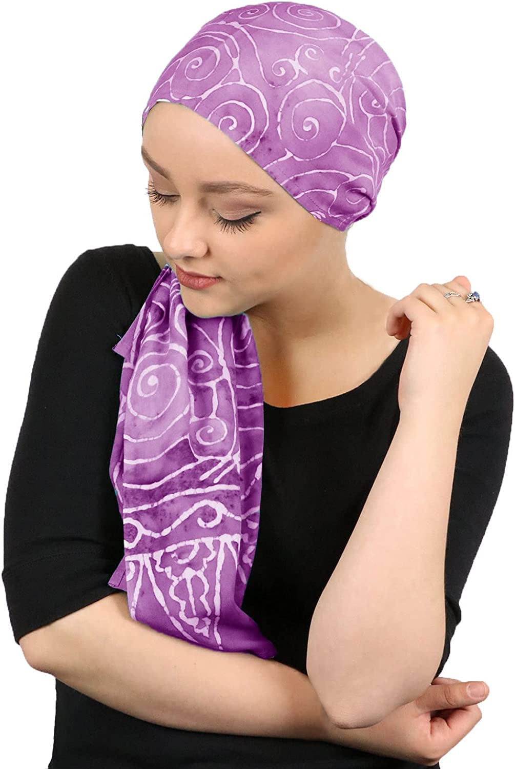 Hats, Scarves & More Headscarf Head Wrap for Women Chemo Headwear Cancer Scarf Head Covering Bali Batik 15 X 60 Inches Apparel & Accessories > Clothing Accessories > Headwear Hats Scarves & More Purple Swirls