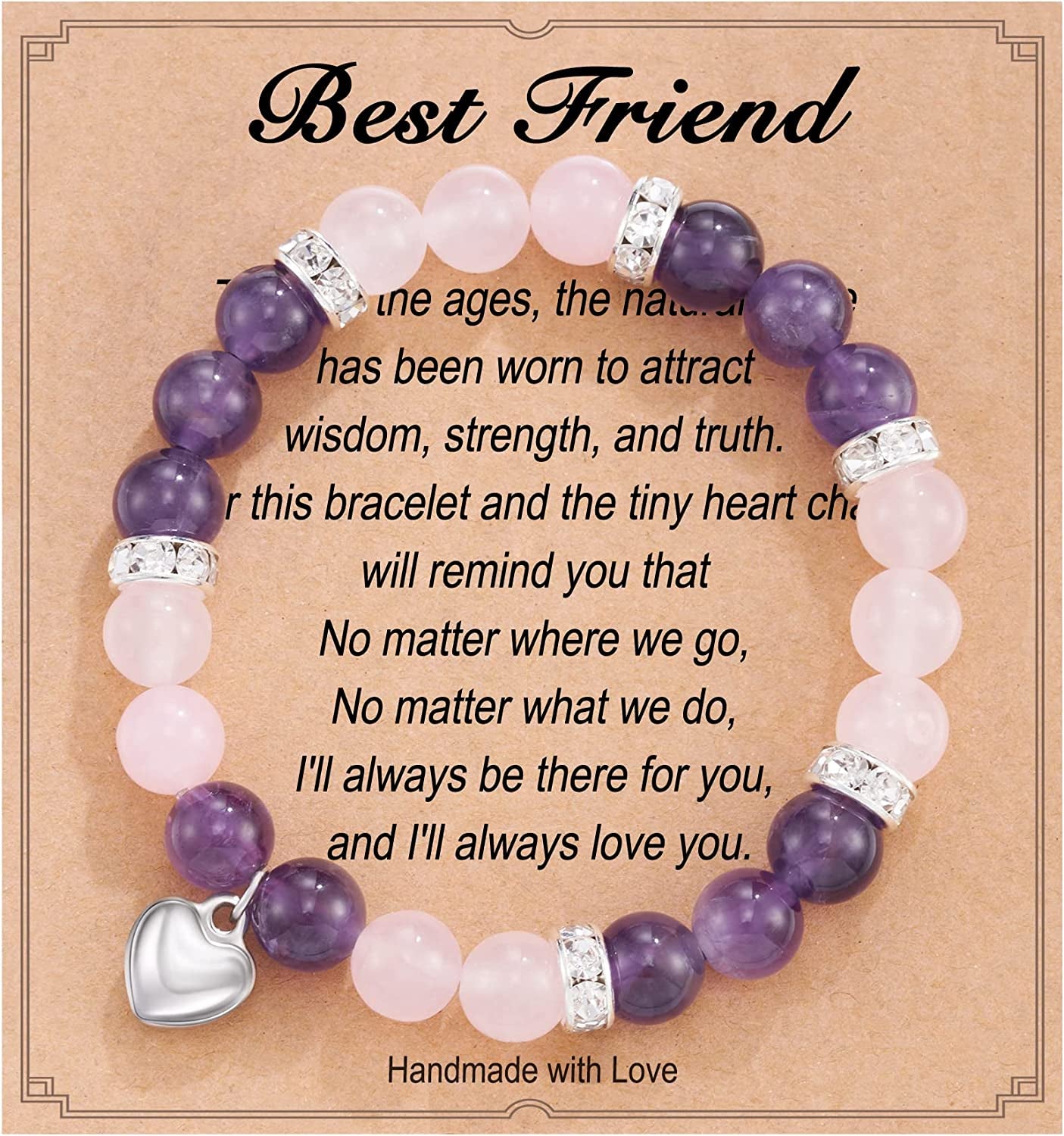 HGDEER Natural Stone Friendship Bracelet, Meaningful Gifts for Women Girls with Gift Message Card Apparel & Accessories > Jewelry > Bracelets HGDEER Friend - Pink&Purple