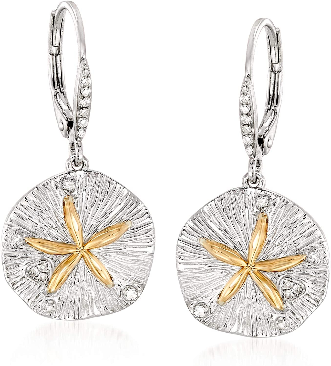Ross-Simons Sterling Silver and 14Kt Gold Sand Dollar Drop Earrings with .10 Ct. T.W. Diamonds Apparel & Accessories > Jewelry > Earrings Ross-Simons