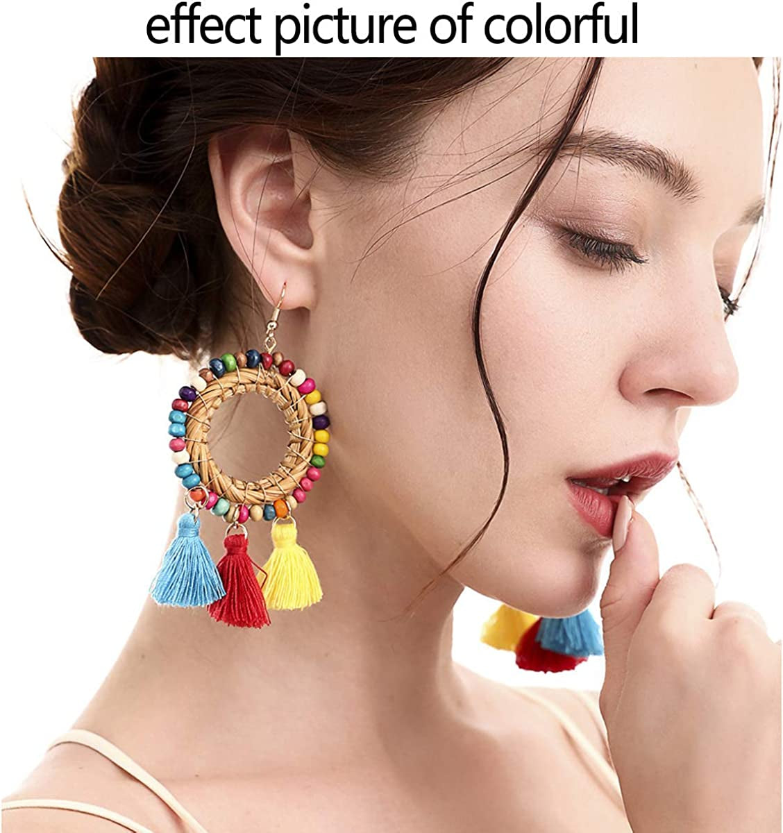 Bohemian Rattan Wooden Beads Fish Hook Circle/Teardrop Earrings Dangle Drop Jewelry for Women Girls Apparel & Accessories > Jewelry > Earrings VEETOO