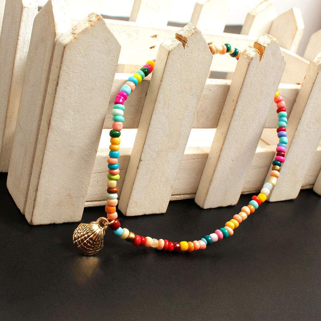 Shegirl Boho Beaded Anklet Bracelet Gold Shell Anklet Chain Colorful Beaded Foot Jewelry for Women and Girls Apparel & Accessories > Jewelry > Anklets Shegirl