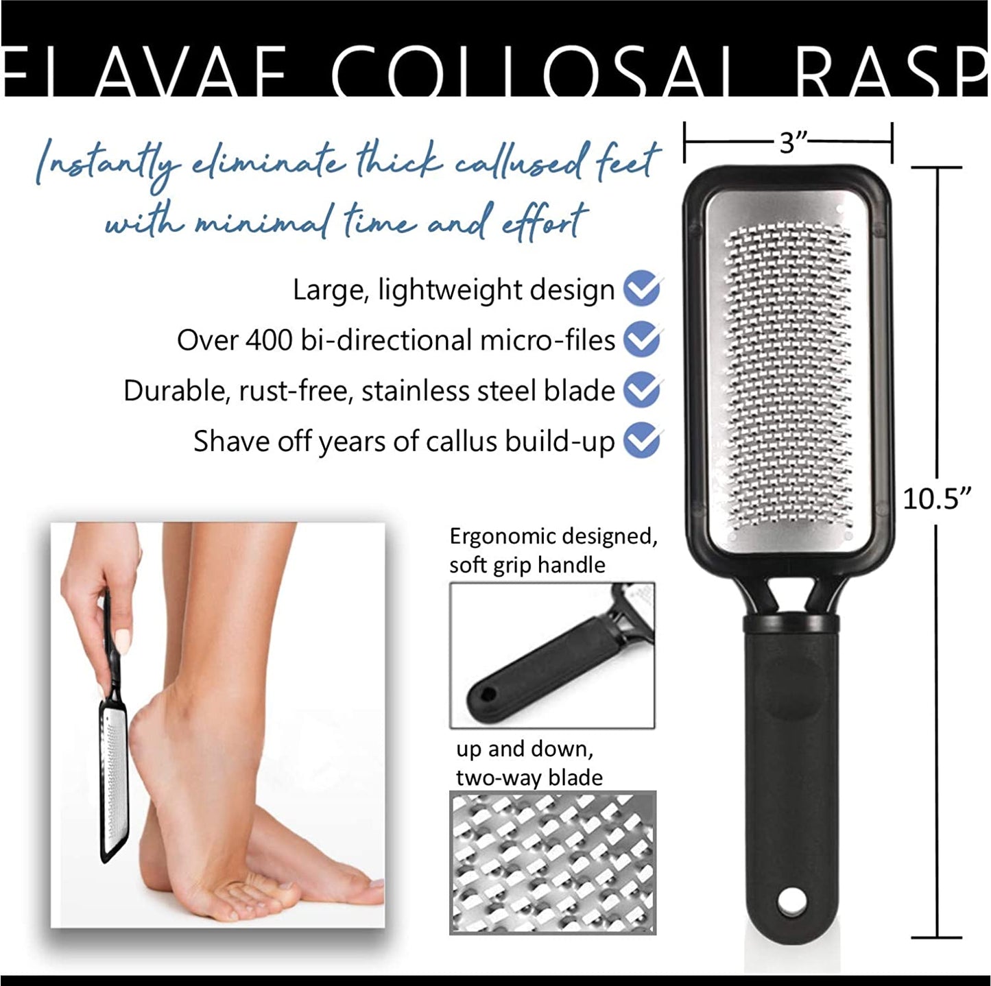 Elavae Large Foot Rasp Callus Remover for Feet. Foot Care File for Cracked Heel Treatment. Replace Foot Scrubber, Scraper or Foot Peel. Quality Pedicure Tool to Remove Dead Skin. Professional Results Health & Beauty > Personal Care > Foot Care ELAVAE