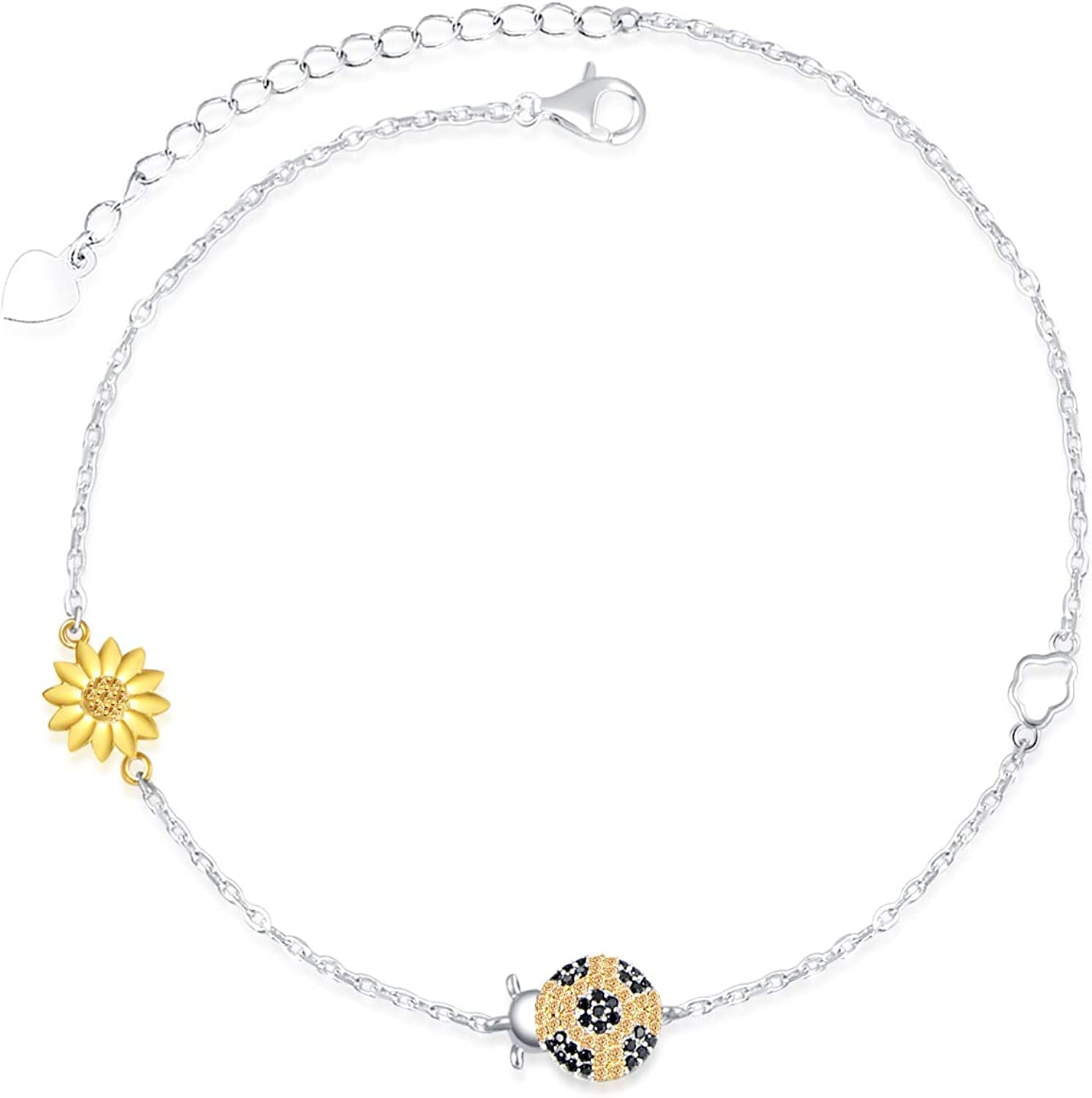 Jinlou S925 Sterling Silver Infinity Rose Flower Anklet for Women Adjustable Heart Style Foot Ankle Bracelet Jewelry Apparel & Accessories > Jewelry > Anklets Jinlou sunflower heart anklet