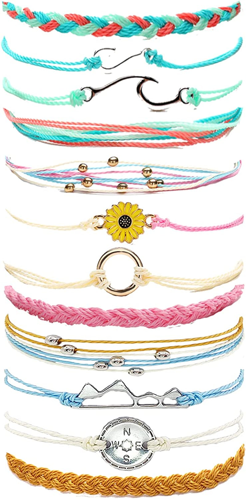 Waterproof String Bracelets for Girls Summer Wave Bracelet Friendship Handmade Wave Bracelet Apparel & Accessories > Jewelry > Bracelets Highven N-12pcs-String Bracelets