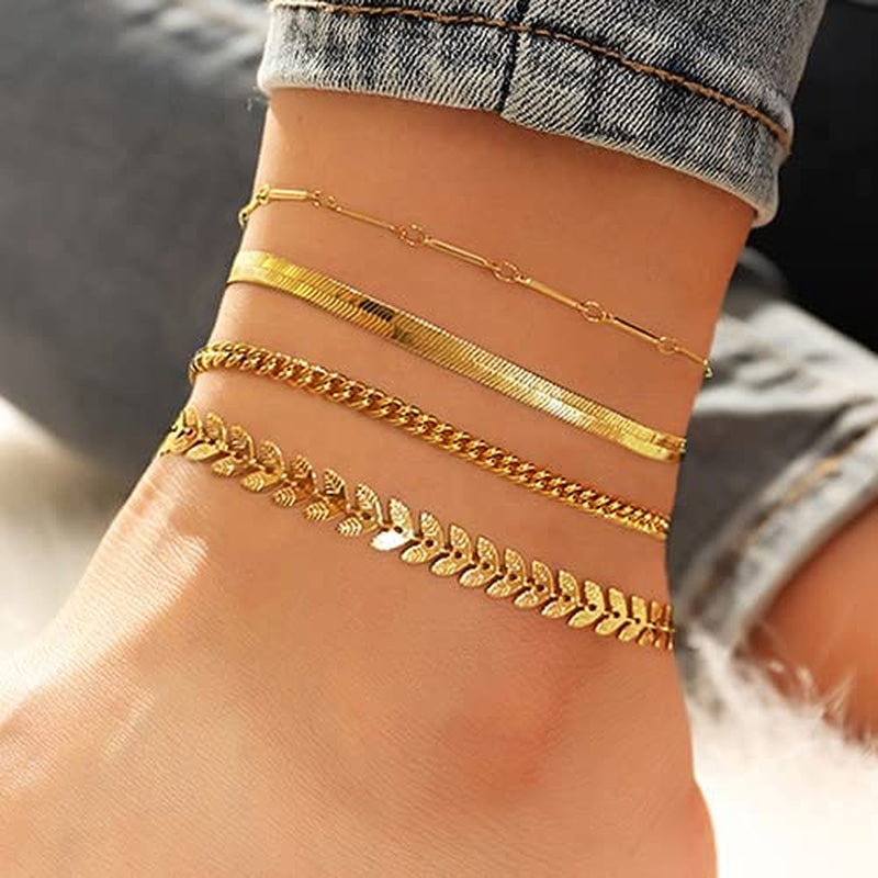 Luxval Ankle Bracelets for Women, Tennis Chain Butterfly Anklets for Women 14K Gold Bead Link Foot Jewelry CZ Stones Anklet Bracelets for BFF Gift Apparel & Accessories > Jewelry > Anklets Luxval