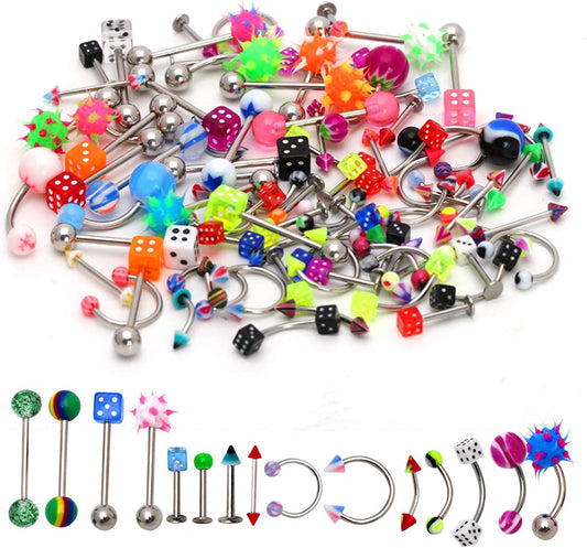 Crazypiercing Lot of 110PCS Body Jewelry Piercing Eyebrow Navel Belly Tongue Lip Bar Ring Apparel & Accessories > Jewelry > Body Jewelry CrazyPiercing