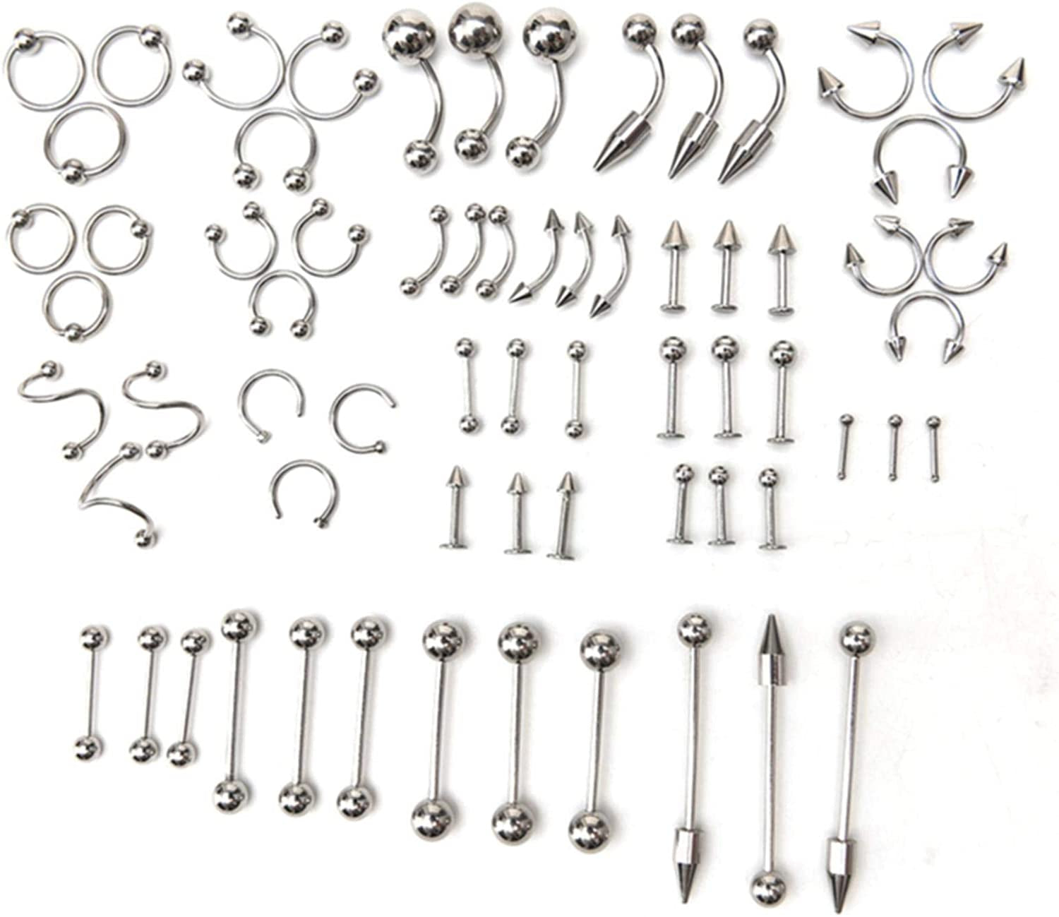 DEFLERS Body Piercing Jewelry Kit Titanium Steel Nose Rings Lip Tongue Tragus Cartilage Rings Hoop Studs Different Styles Apparel & Accessories > Jewelry > Rings Generic 60-piece set
