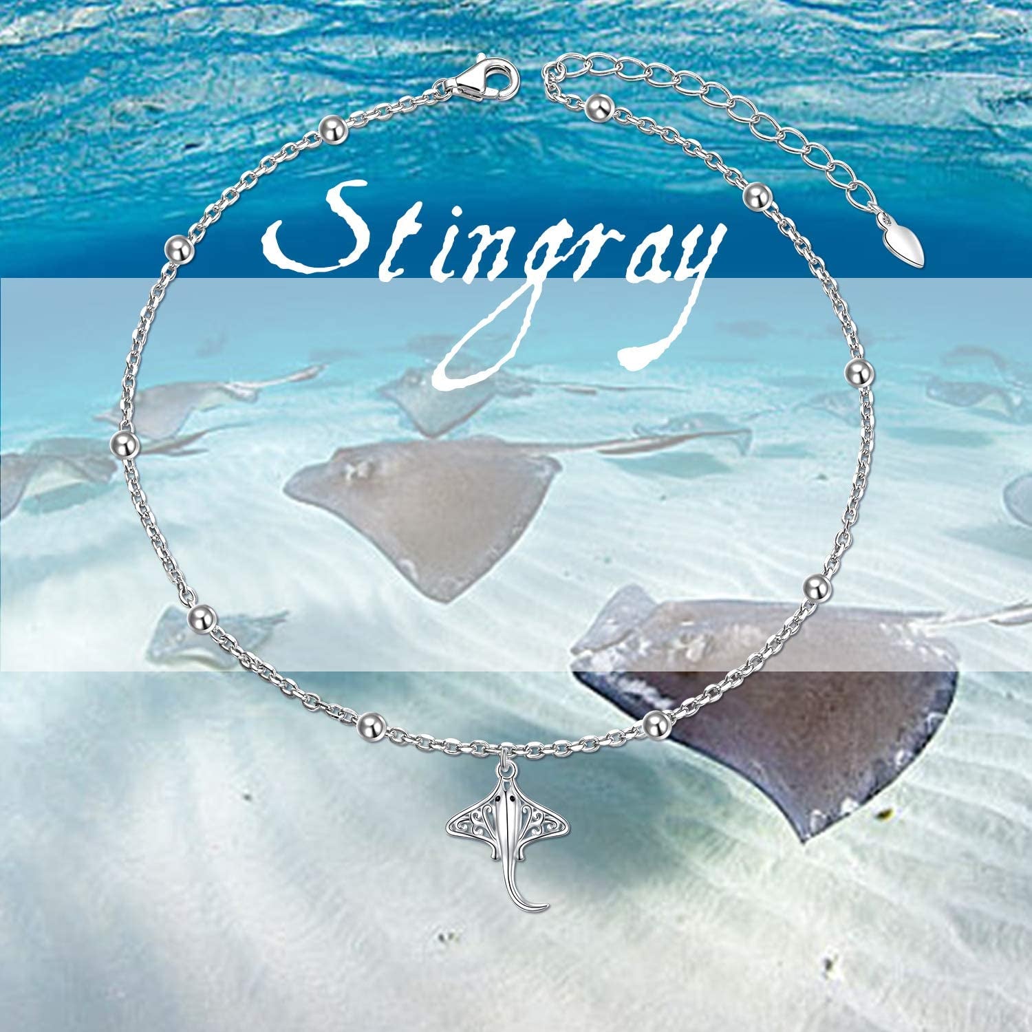 Ladytree Anklet for Women 925 Sterling Silver Animal Plant Beaded Adjustable Foot Theme Charm Ankle Bracelet Summer Anklets Jewelry Apparel & Accessories > Jewelry > Anklets Ladytree