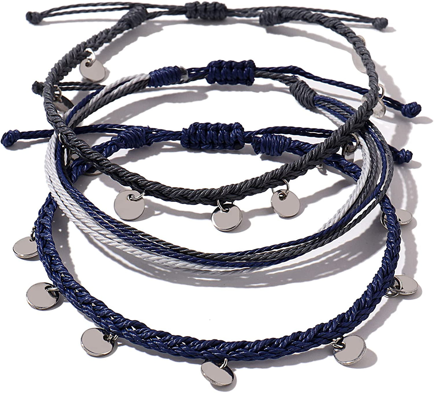 FANCY SHINY String Ankle Bracelets Waterproof Rope Anklets Braided Beach Boho Coin Anklets Cute Friendship Foot Jewelry for Women Teen Girls Apparel & Accessories > Jewelry > Anklets FANCY SHINY Navy Blue/Gray