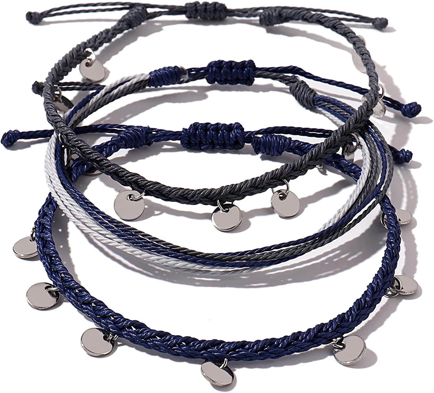 FANCY SHINY String Ankle Bracelets Waterproof Rope Anklets Braided Beach Boho Coin Anklets Cute Friendship Foot Jewelry for Women Teen Girls Apparel & Accessories > Jewelry > Anklets FANCY SHINY Navy Blue/Gray