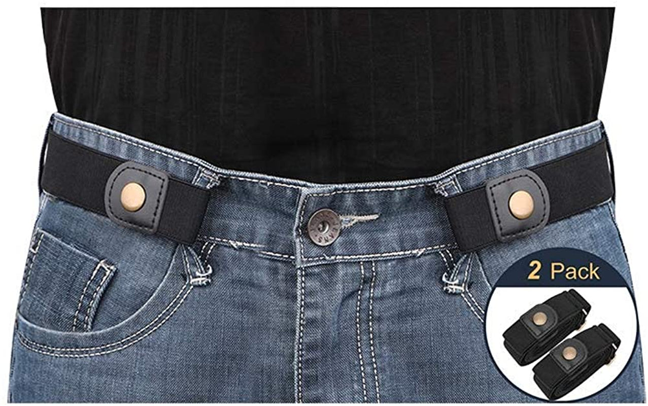 No Buckle Invisible Elastic Stretch Belt for Men/Women Fits Waist 24-50In Father Day Gift Apparel & Accessories > Clothing Accessories > Belts XZQTIVE 2 Pack Black Fits waist size 24"-35"