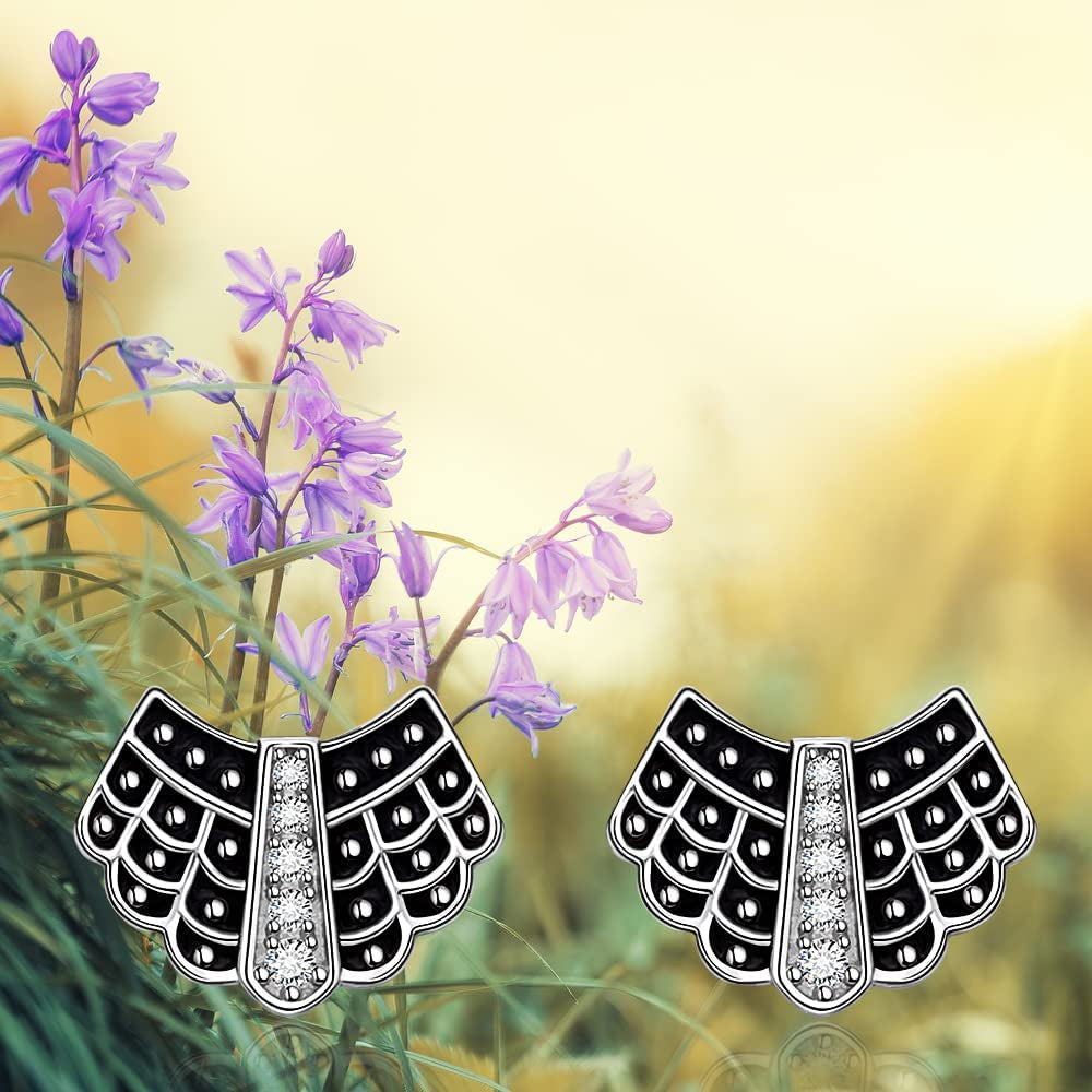 Ruth Bader Ginsburg Earrings Stud for Women RBG Piercing Diamond Cubic Zirconia Real 925 Sterling Silver Dissent Collar Apparel & Accessories > Jewelry > Earrings Fenthring