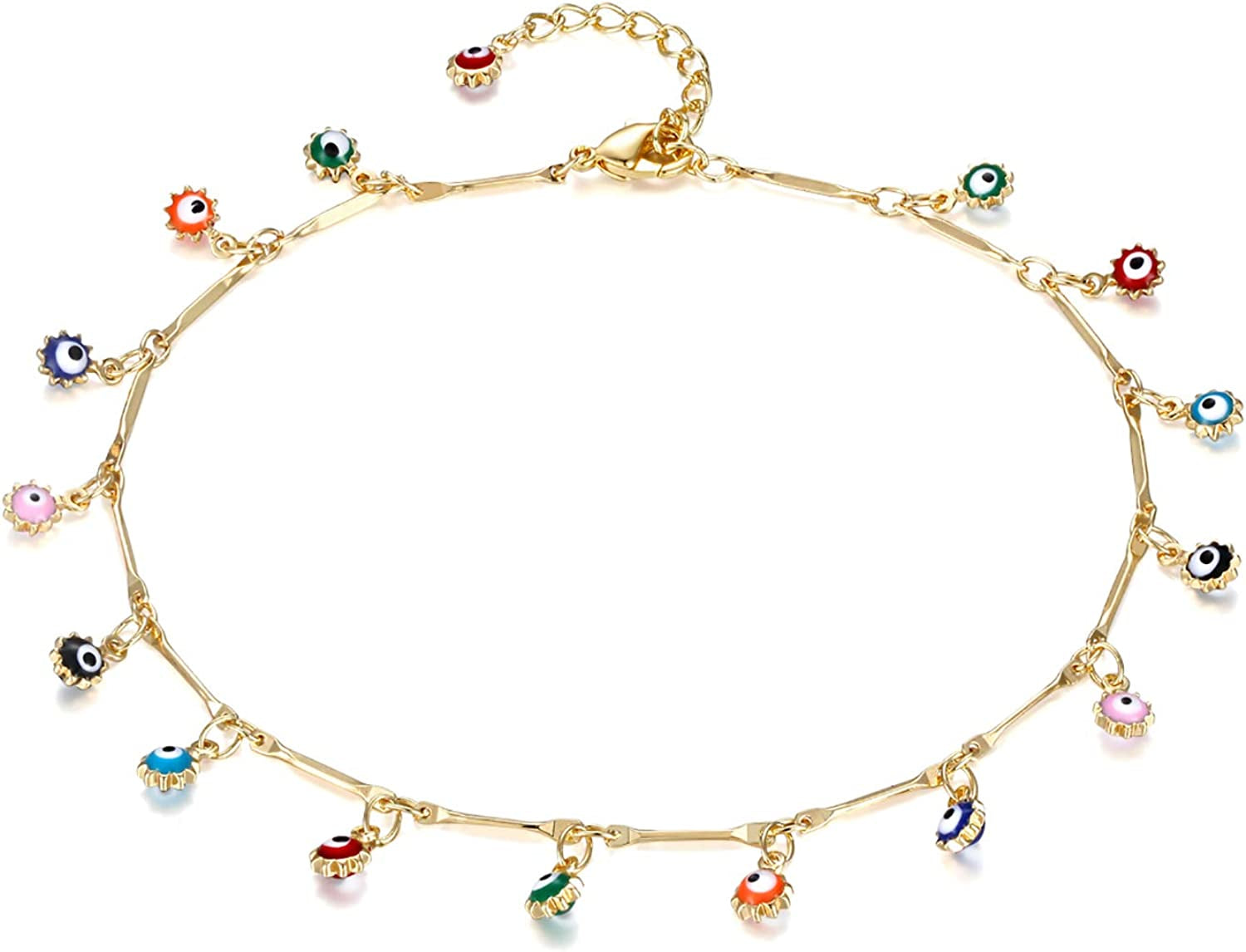 LOYATA Dainty Ankle Bracelet,14K Gold Plated Tiny Bead Anklet Dainty White Cubic Zirconia Cross Tassel Foot Chain Cute Lucky Moon Evil Eye Foot Jewelry Boho Anklets for Women Apparel & Accessories > Jewelry > Anklets LOYATA Evil Eye A