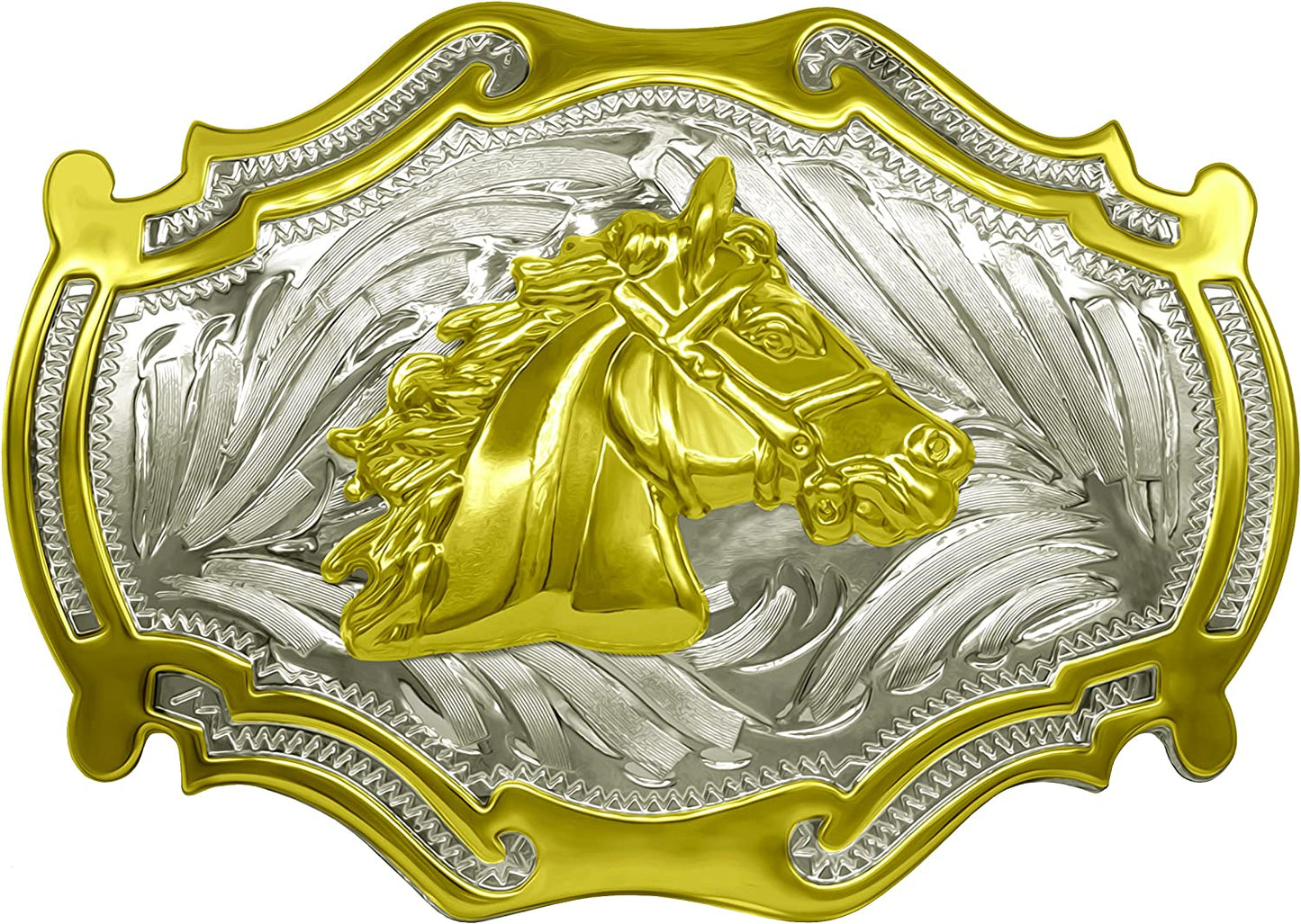 Moranse Religion Cross Cowboy Kneeling Prayer and Horse Design Belt Buckles Apparel & Accessories > Clothing Accessories > Belt Buckles Moranse Golden Horse Head