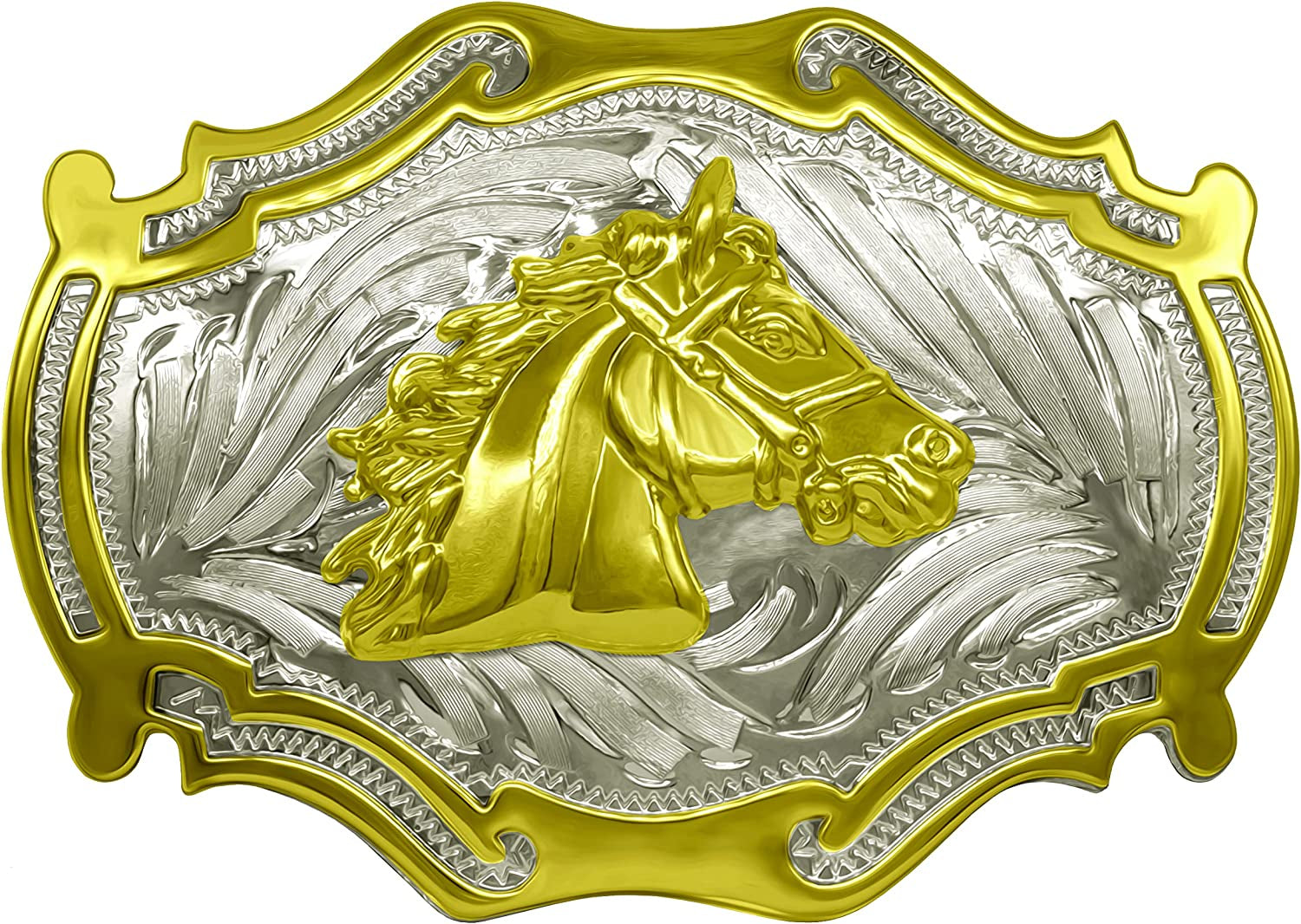 Moranse Religion Cross Cowboy Kneeling Prayer and Horse Design Belt Buckles Apparel & Accessories > Clothing Accessories > Belt Buckles Moranse Golden Horse Head