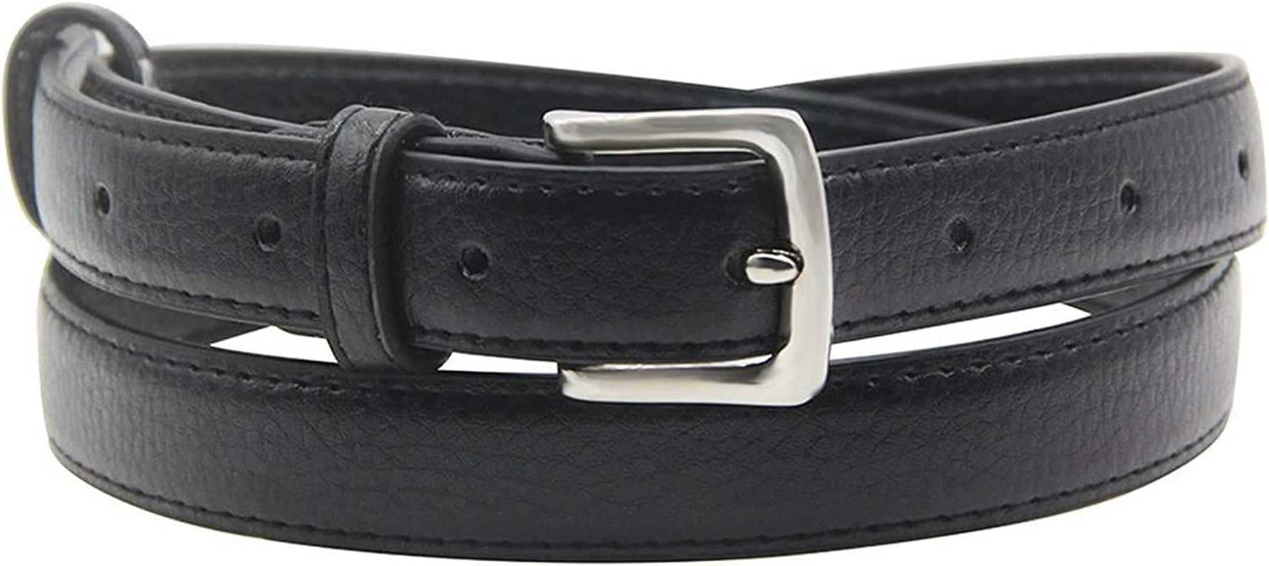 Maikun Womens Belt Skinny Leather Solid Color Pin Buckle Simple Waist for Girls Ladies Apparel & Accessories > Clothing Accessories > Belts maikun Black 46.5" long, for waist size 39-42"
