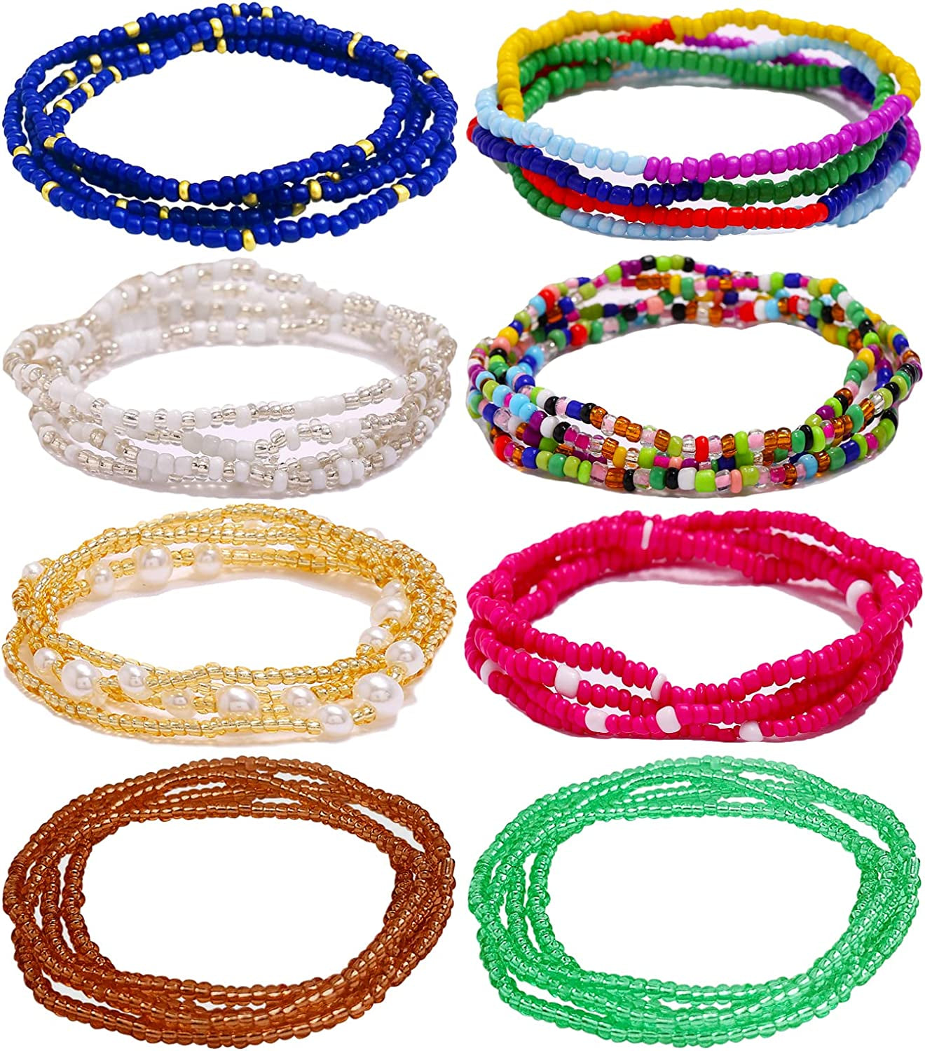 Taouzi 8-12Pcs Waist Beads for Women Weight Loss Colorful Beaded Body Chain Handmade Boho Waist Chains Belly Bead Body Chain Jewelry for Women Apparel & Accessories > Jewelry > Body Jewelry Taouzi Style2 8Pcs 31.5Inch