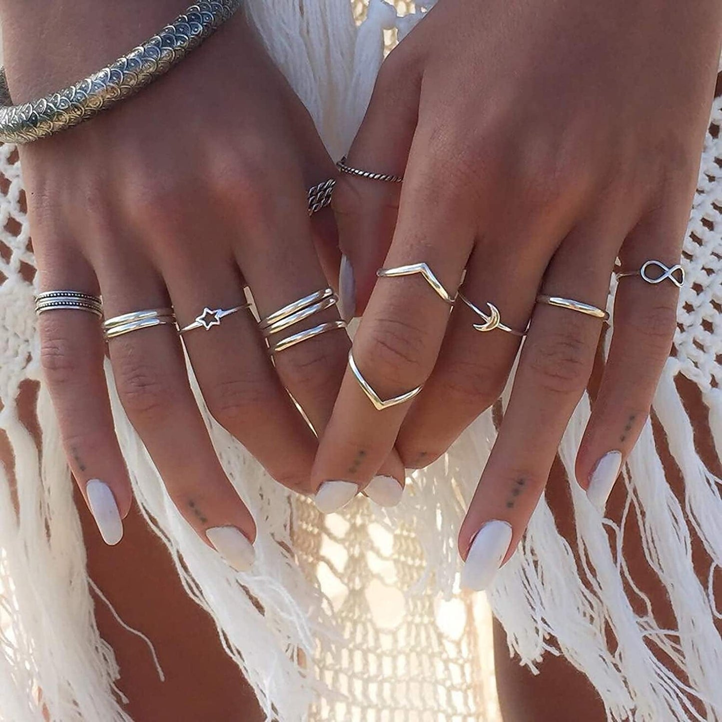 58PCS Boho Knuckle Rings Crystal Stackable Rings Set for Women Teen Girls Vintage Gold Silver Midi Joint Nail Finger Rings Set