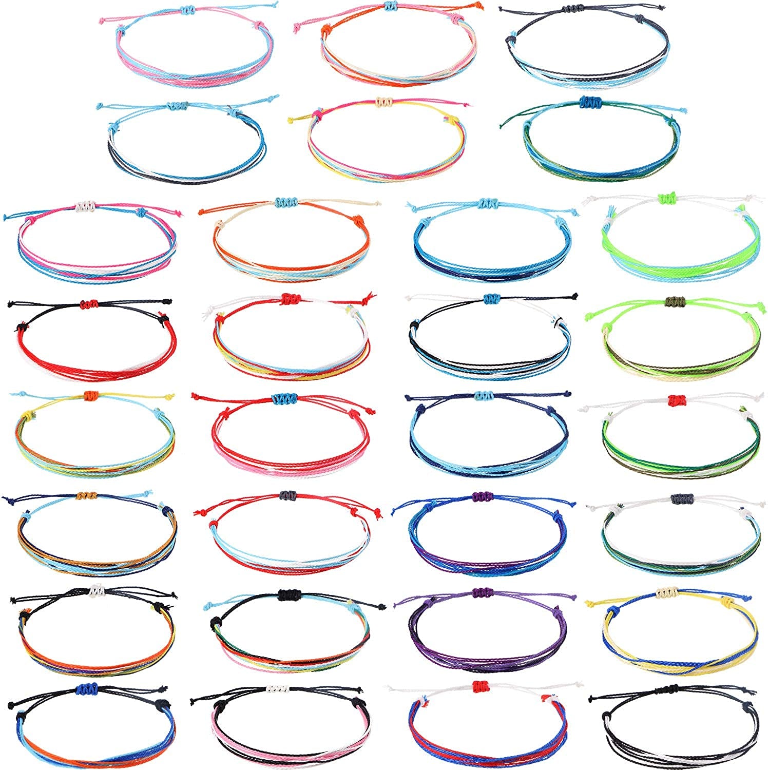 Hicarer 30 Pieces Adjustable Woven Anklets Bracelets Bohemian Braided Rope Bracelets Waterproof Wax Coated Anklets for Women Apparel & Accessories > Jewelry > Anklets Hicarer