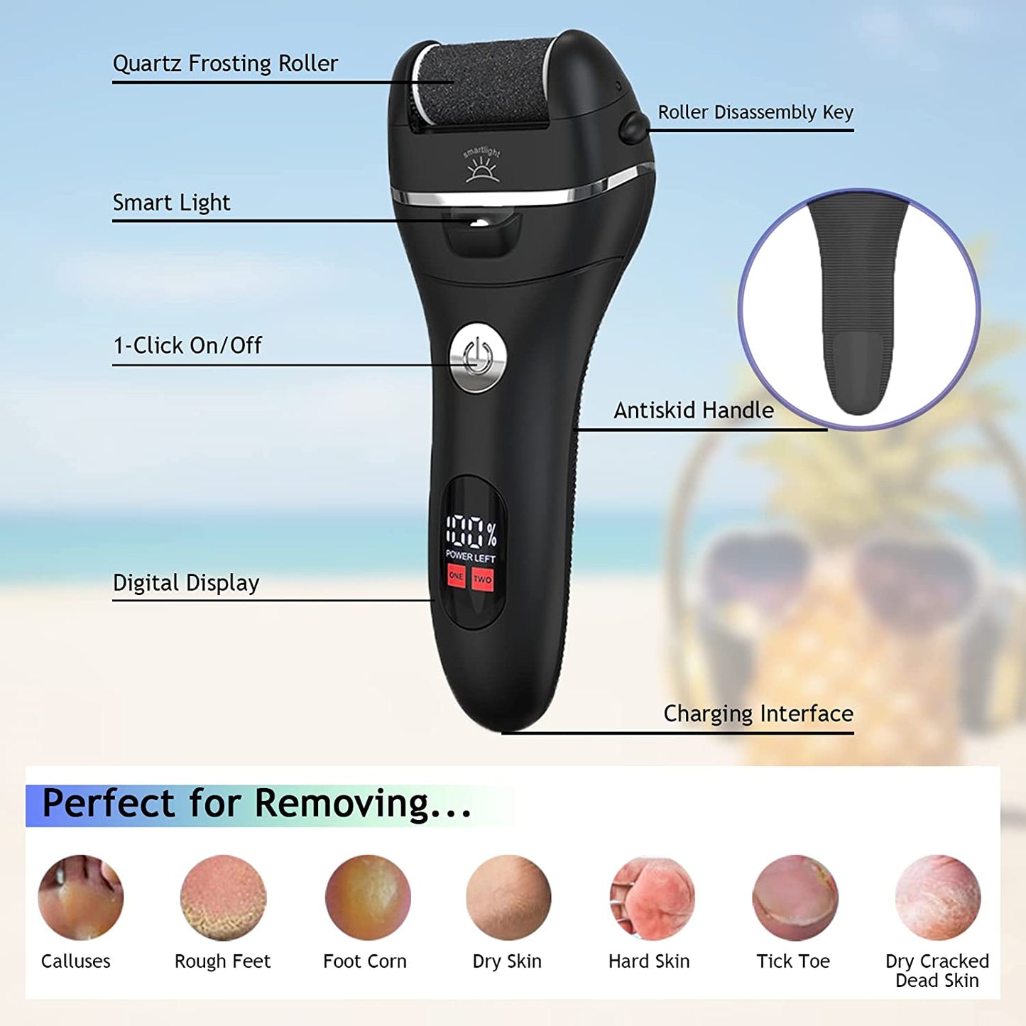 Electric Foot File Callus Remover - IPX7 Waterproof Rechargeable Callus Remover for Feet with 8 in 1 Pedicure Kit Foot Care, 3 Roller Heads, and 2 Speeds Health & Beauty > Personal Care > Foot Care PEFOOK
