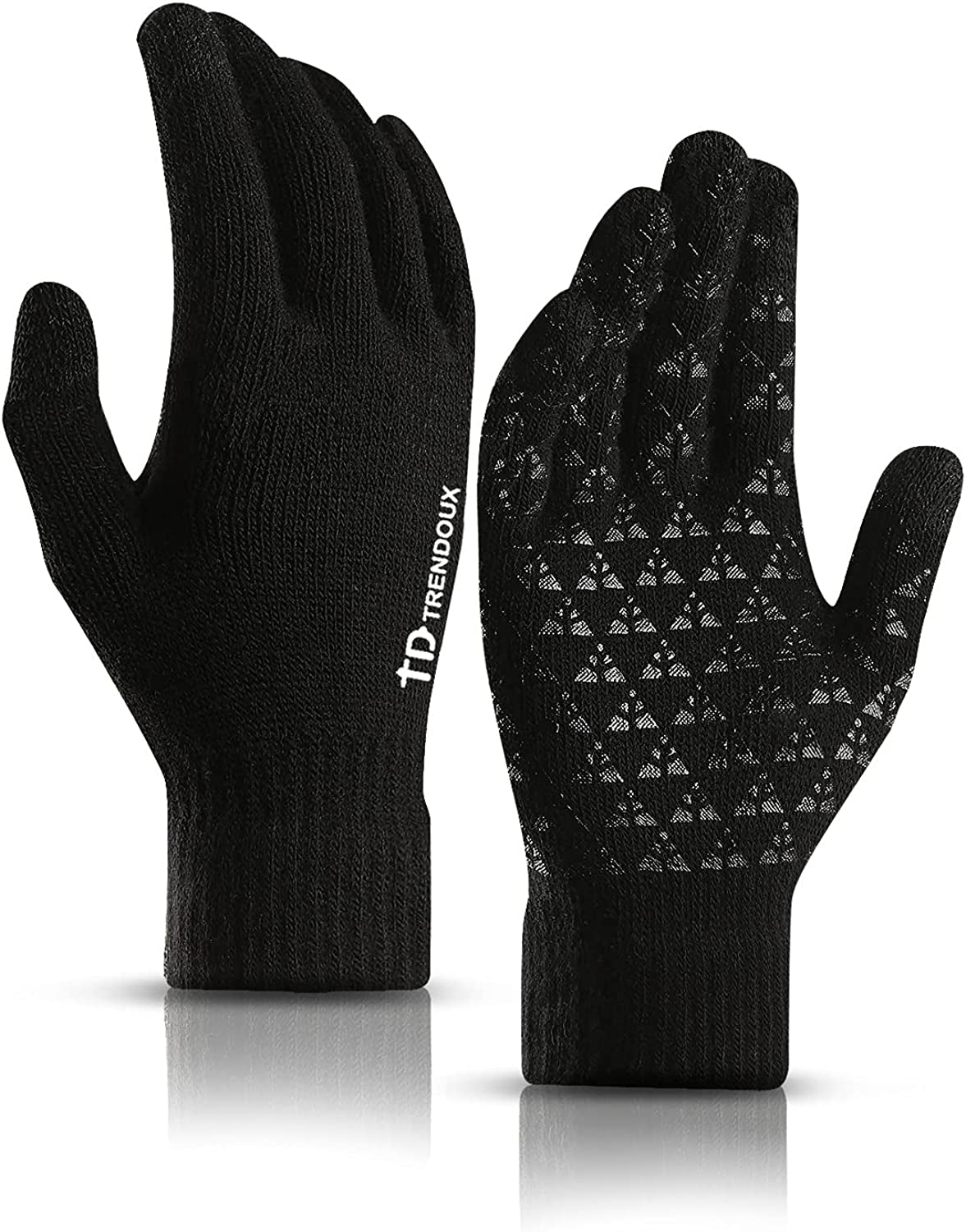 TRENDOUX Winter Gloves for Men Women - Upgraded Touch Screen Anti-Slip Silicone Gel - Elastic Cuff - Thermal Soft Knit Lining Apparel & Accessories > Clothing Accessories > Gloves & Mittens TRENDOUX Black X-Large