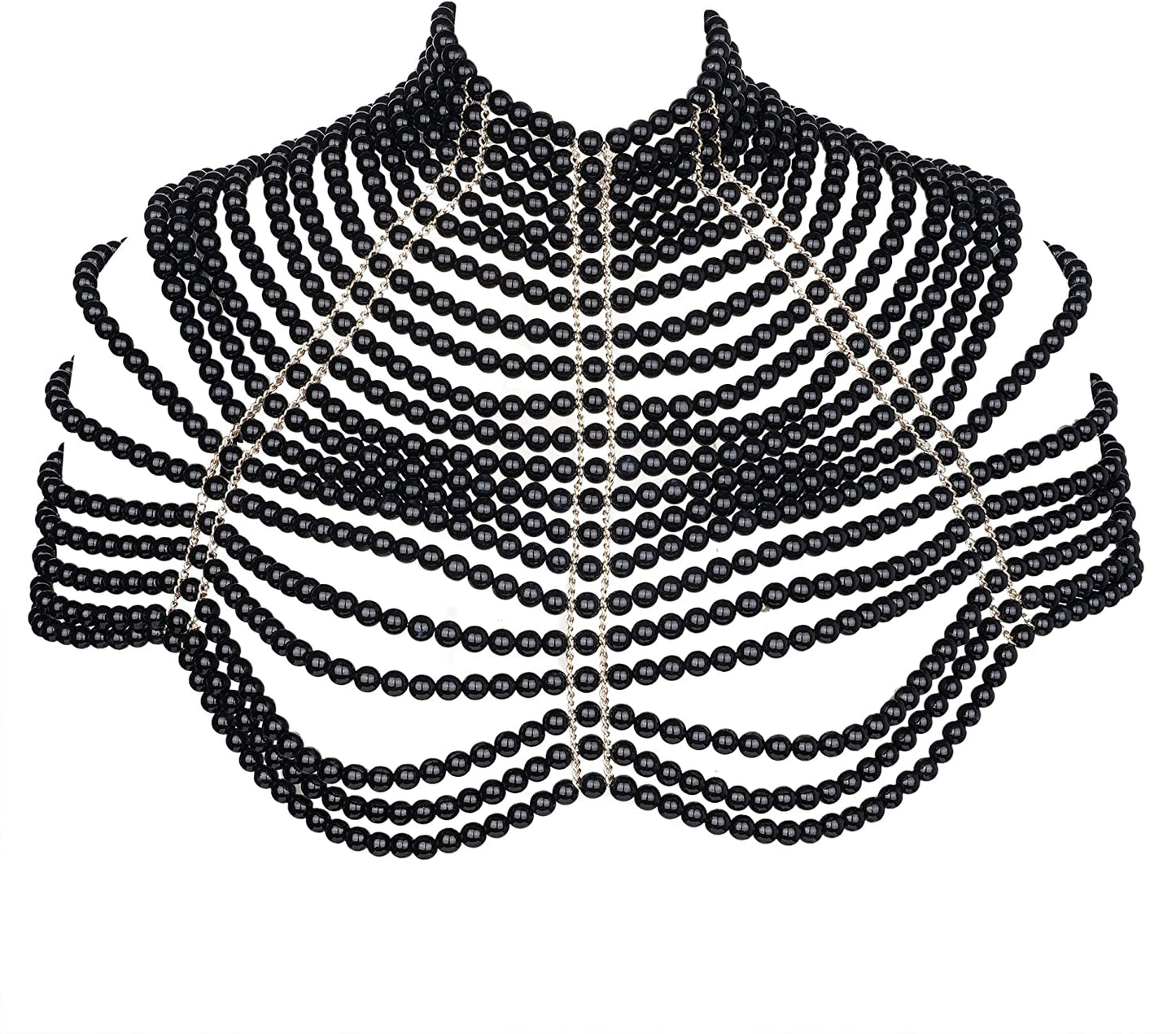 Ccbodily Pearl Body Chain Bra - Fashion Shoulder Necklaces Bra Chain Body Jewelry Apparel & Accessories > Jewelry > Body Jewelry CCbodily B-BLACK