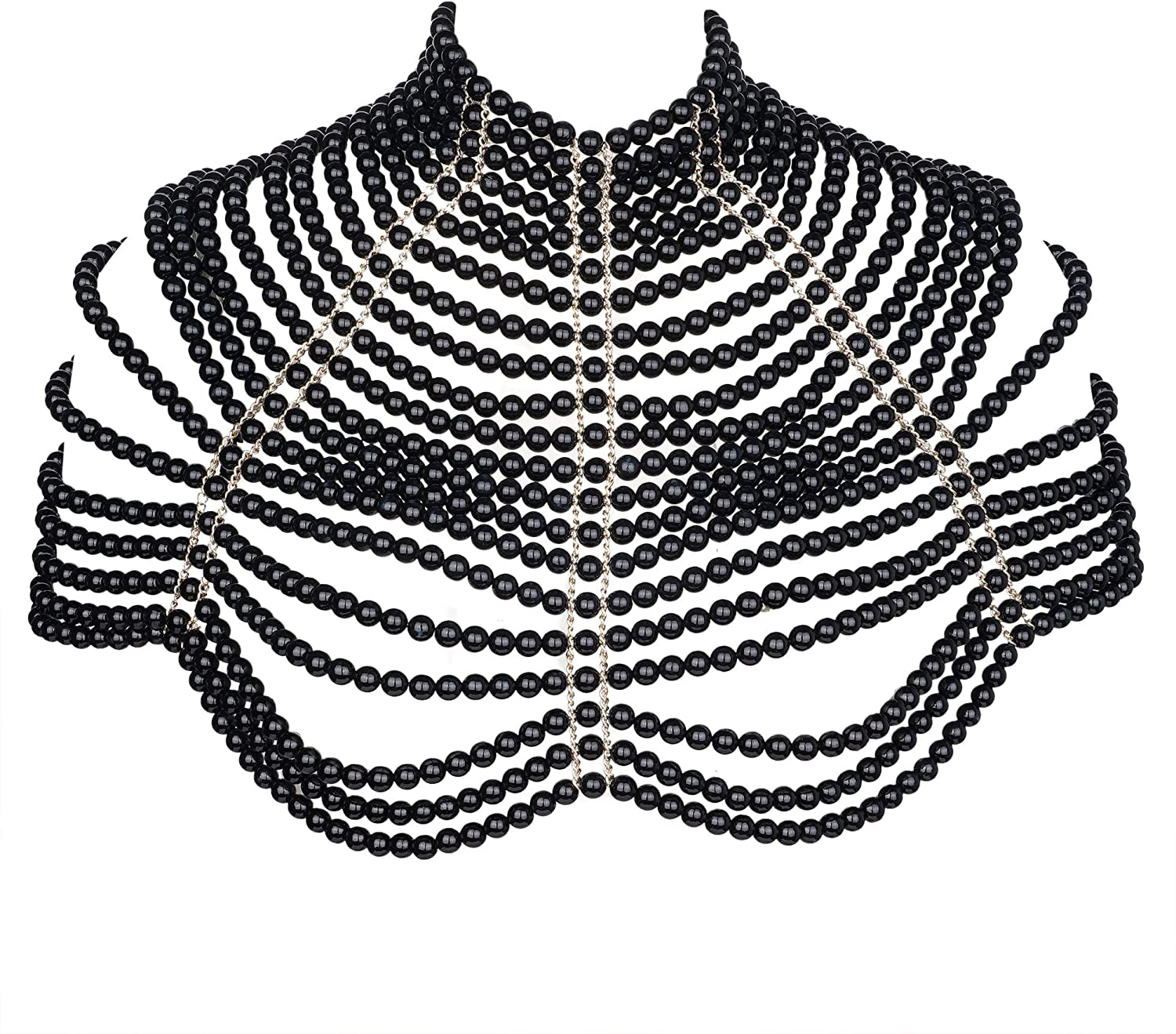 Ccbodily Pearl Body Chain Bra - Fashion Shoulder Necklaces Bra Chain Body Jewelry Apparel & Accessories > Jewelry > Body Jewelry CCbodily B-BLACK