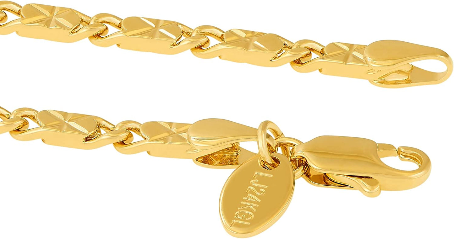 LIFETIME JEWELRY 4Mm Diamond Cut Star Flat Link Chain Anklet 24K Gold Plated Apparel & Accessories > Jewelry > Anklets Lifetime Products Group