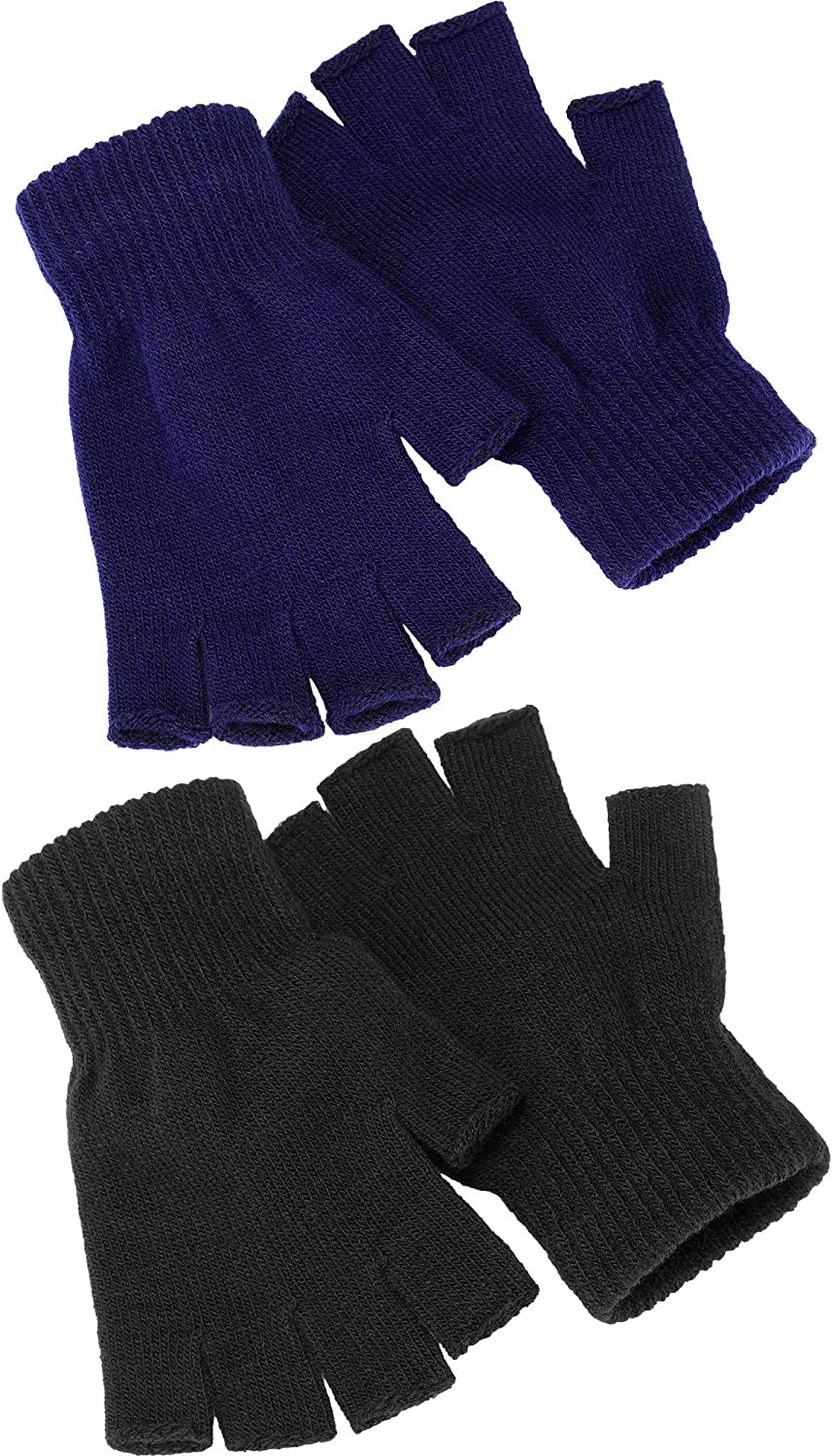 Satinior 2 Pair Unisex Half Finger Gloves Winter Stretchy Knit Fingerless Gloves in Common Size Apparel & Accessories > Clothing Accessories > Gloves & Mittens SATINIOR Black+navy Blue