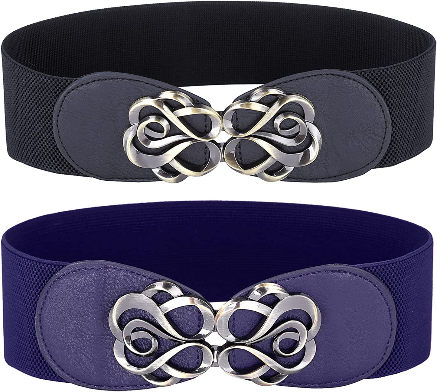 Women Stretchy Vintage Dress Belt Elastic Waist Cinch Belt CL413 Apparel & Accessories > Clothing Accessories > Belts GRACE KARIN Black+navy Blue Medium