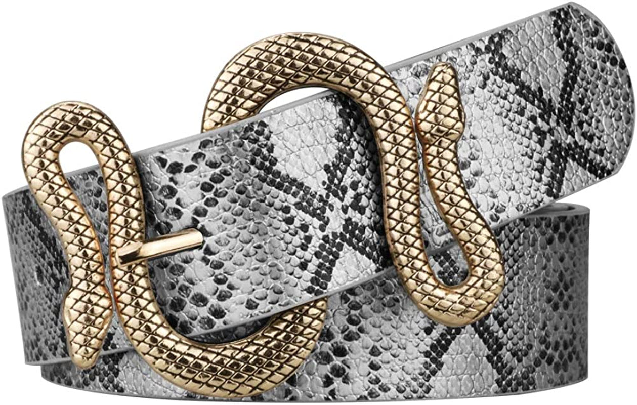 Belts for Women,Women Fashion Leather Belt for Dress with Snake Belt Buckle Apparel & Accessories > Clothing Accessories > Belts taffeta alley Silver+gold Buckle waist28.6"-32.6"