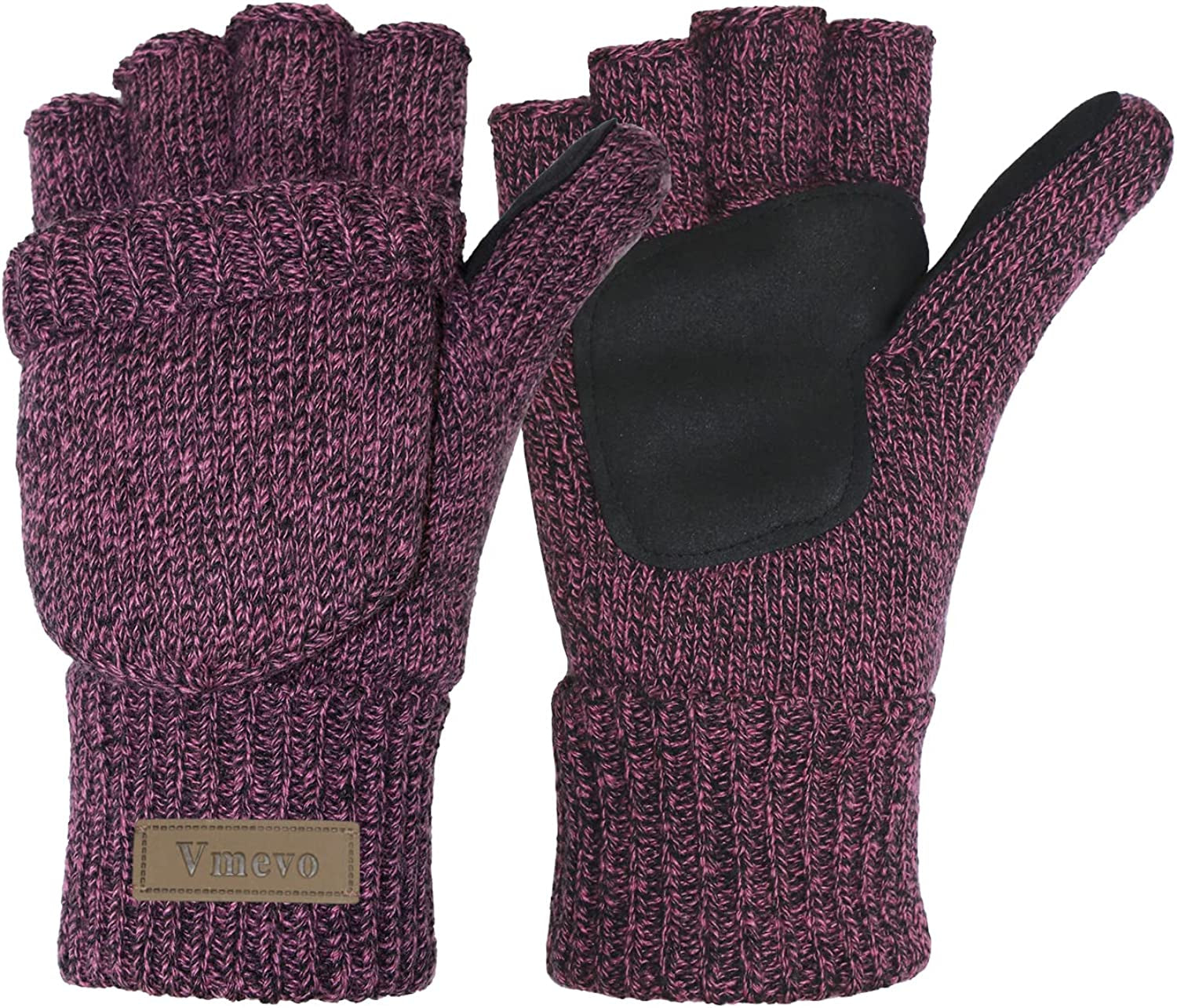 Winter Knitted Convertible Fingerless Gloves Wool Mittens Warm Mitten Glove for Women and Men Apparel & Accessories > Clothing Accessories > Gloves & Mittens ViGrace Red Large