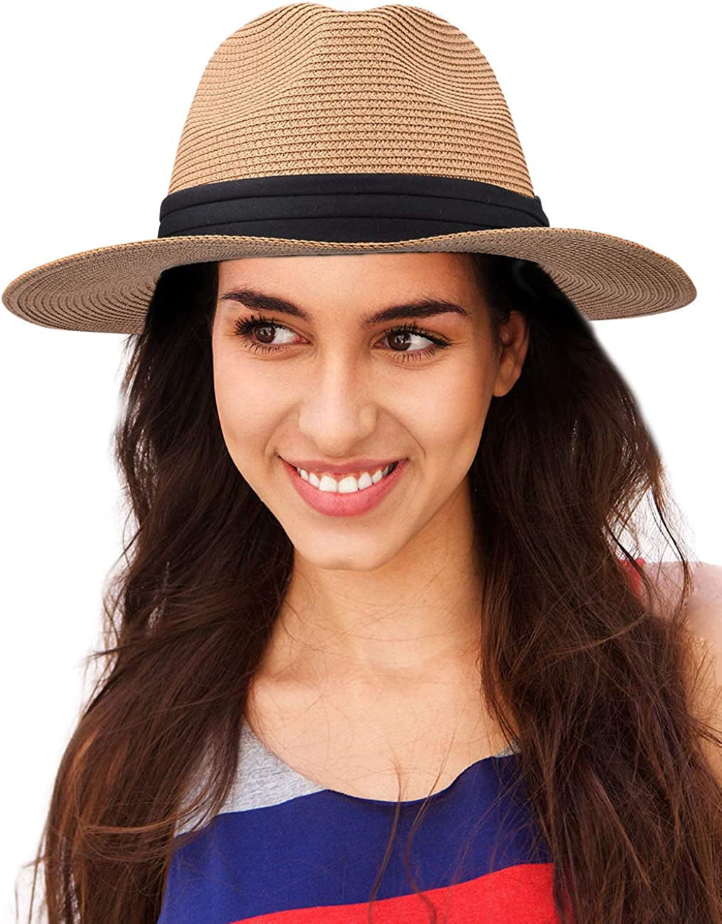 MAYLISACC Womens Straw Panama Hat, Wide Brim Beach Sun Hats Summer Foldable Travel Sunhat UPF50 Apparel & Accessories > Clothing Accessories > Hats MAYLISACC