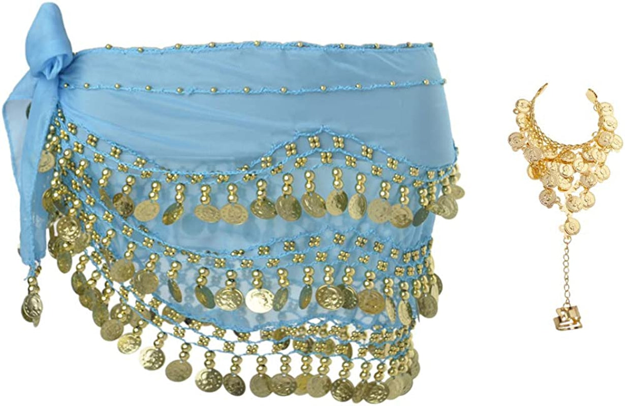 Bellylady Gold Coins Belly Dance Hip Scarf, Wholesale Dance Belt & Gypsy Bracelet Apparel & Accessories > Clothing Accessories > Scarves & Shawls BellyLady Lakeblue