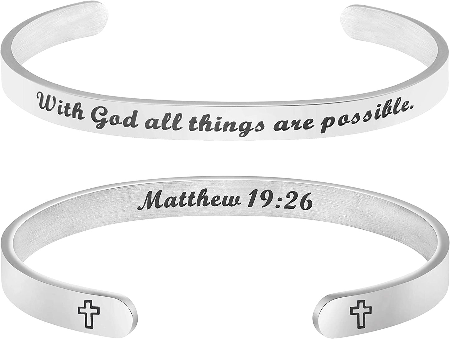 Christian Bracelets for Women Inspirational Gifts Bible Verse Religious Faith Jewelry Cuff Bracelet Mothers Day Christmas Birthday Jewelry for Her Mother Daughter Apparel & Accessories > Jewelry > Bracelets Memgift Matthew 19:26-With God all things are possible