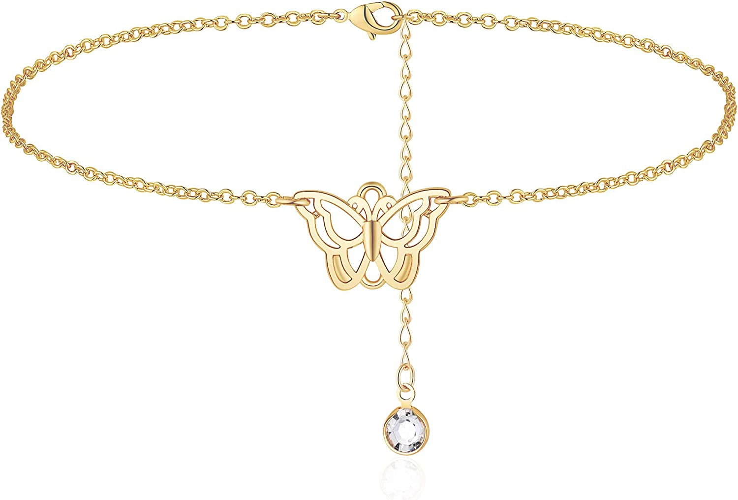 Turandoss Dainty Ankle Bracelets for Women, 14K Gold Filled Handmade Layered Anklet Cute Butterfly Evil Eye Elephant Star Summer Ankle Bracelets for Women Boho Beach Foot Chain Apparel & Accessories > Jewelry > Anklets Turandoss "Butterfly"