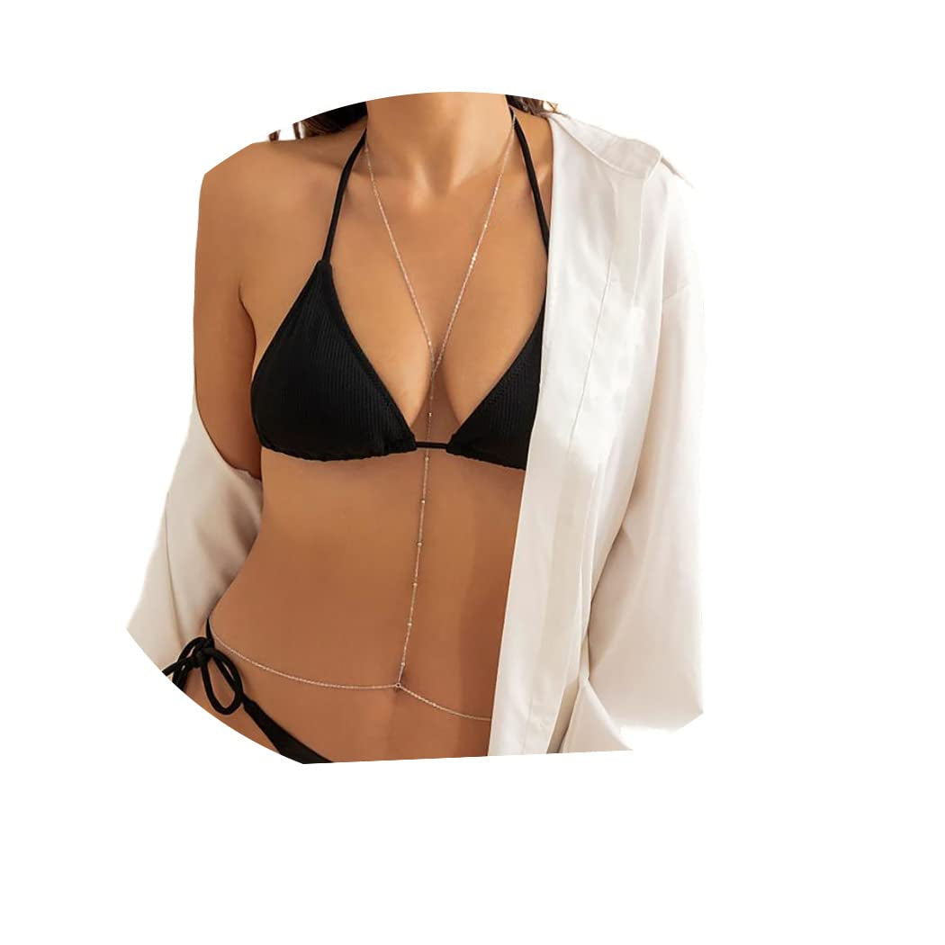 Bounzhi Gold Sexy Body Chain Crossover Thin Bra Bikini Rhinestone Crystal Waist Belly Body Chains Beach Body Necklace Jewelry for Women, Free Size (B-100) Apparel & Accessories > Jewelry > Body Jewelry Bounzhi Silver-1148