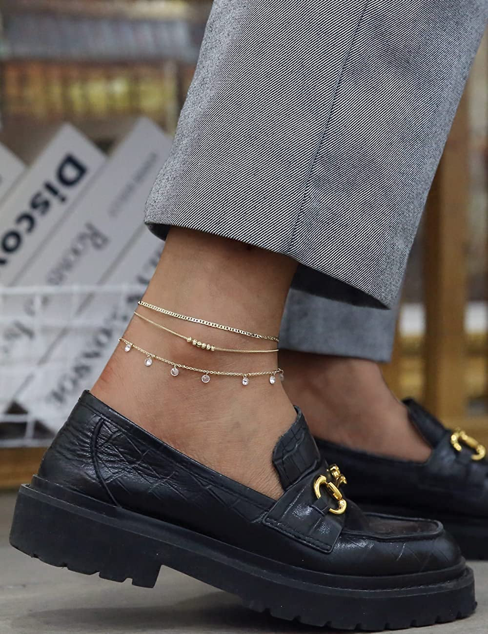 Gold Ankle Bracelets for Women 14K Gold Plated Anklet Silver Rose Gold Evil Eye Tennis Crystal Cubic Zirconia Faux Diamond Rhinestone Anklet Dainty Layered Anklet Set 3Pcs Apparel & Accessories > Jewelry > Anklets Vermeyen